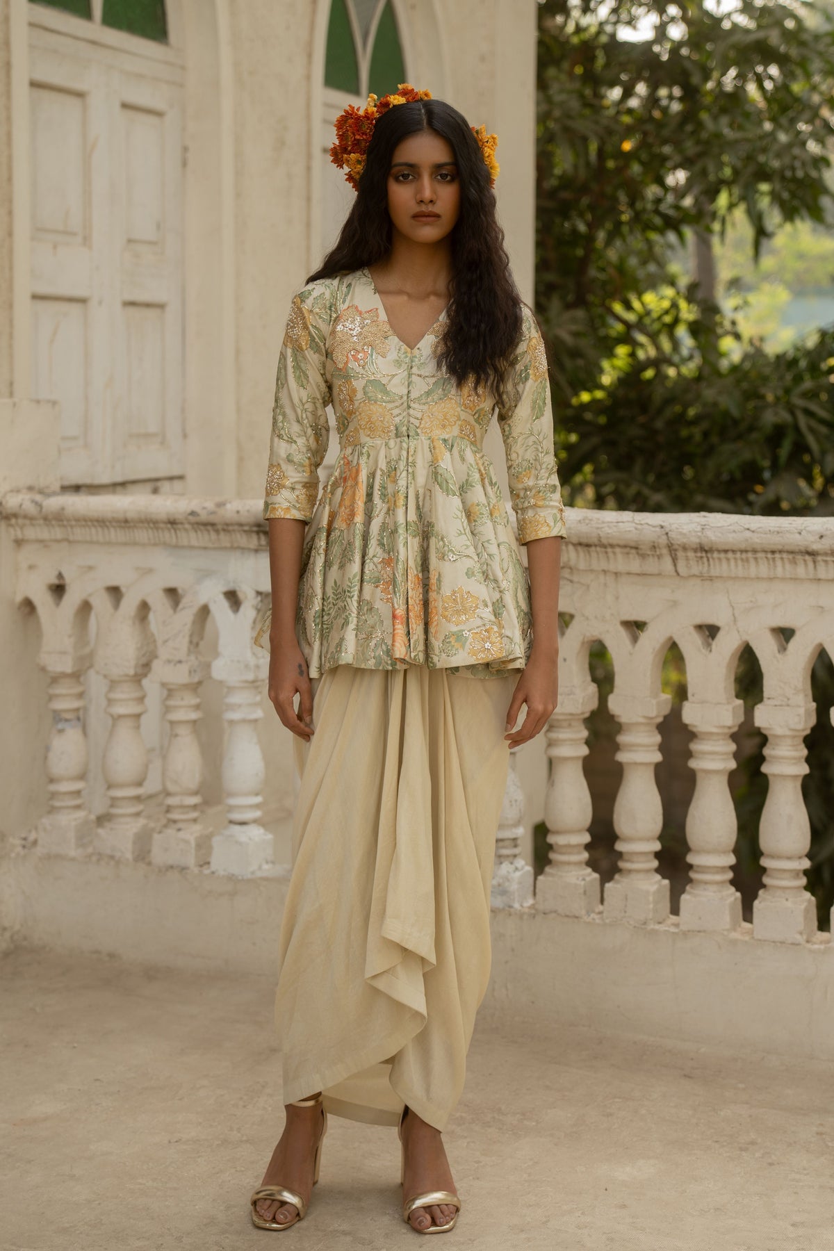 Ivory Embroidered Peplum Set
