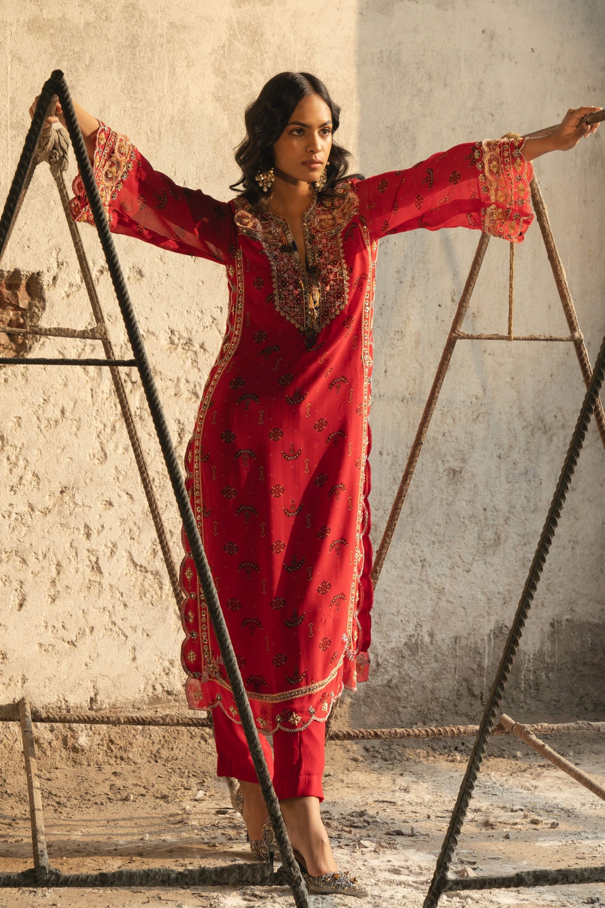 Tomato Red Printed Kurta Set