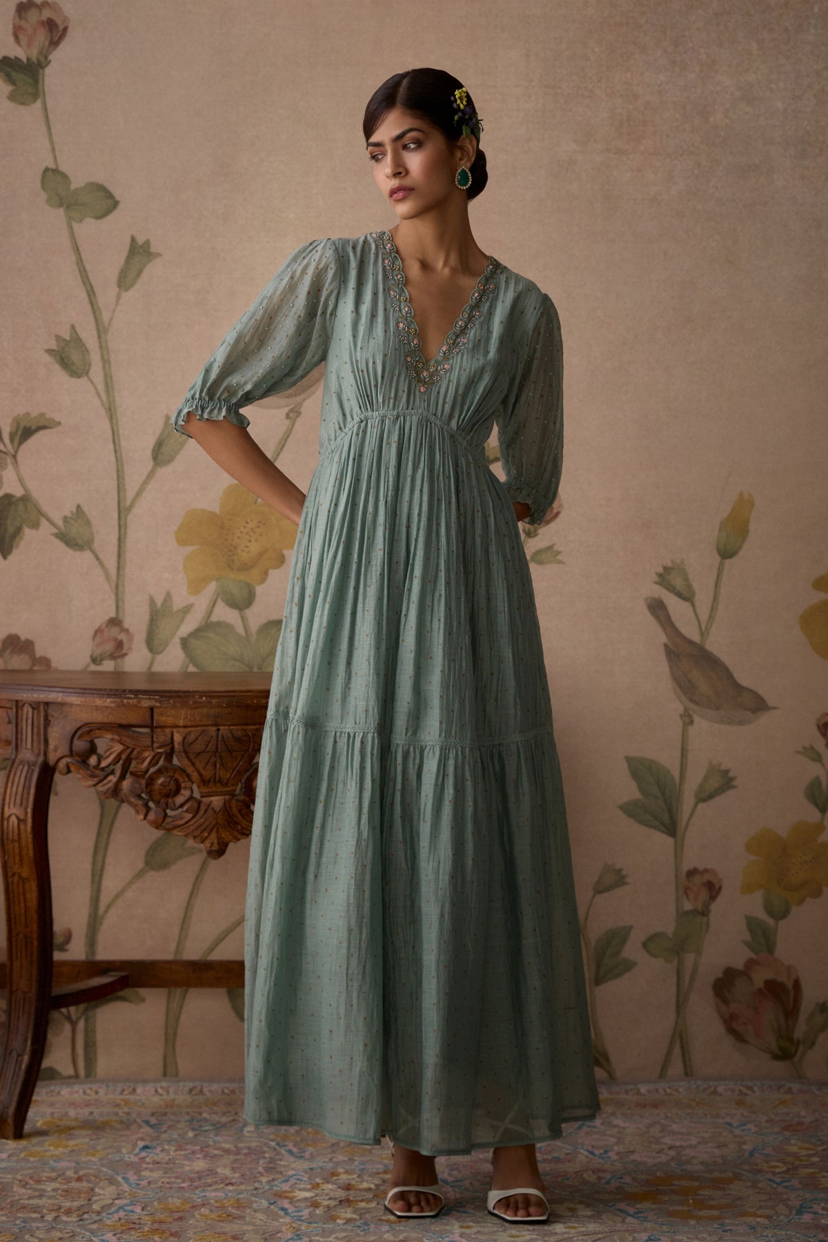 Firozi  Floral Maxi Dress