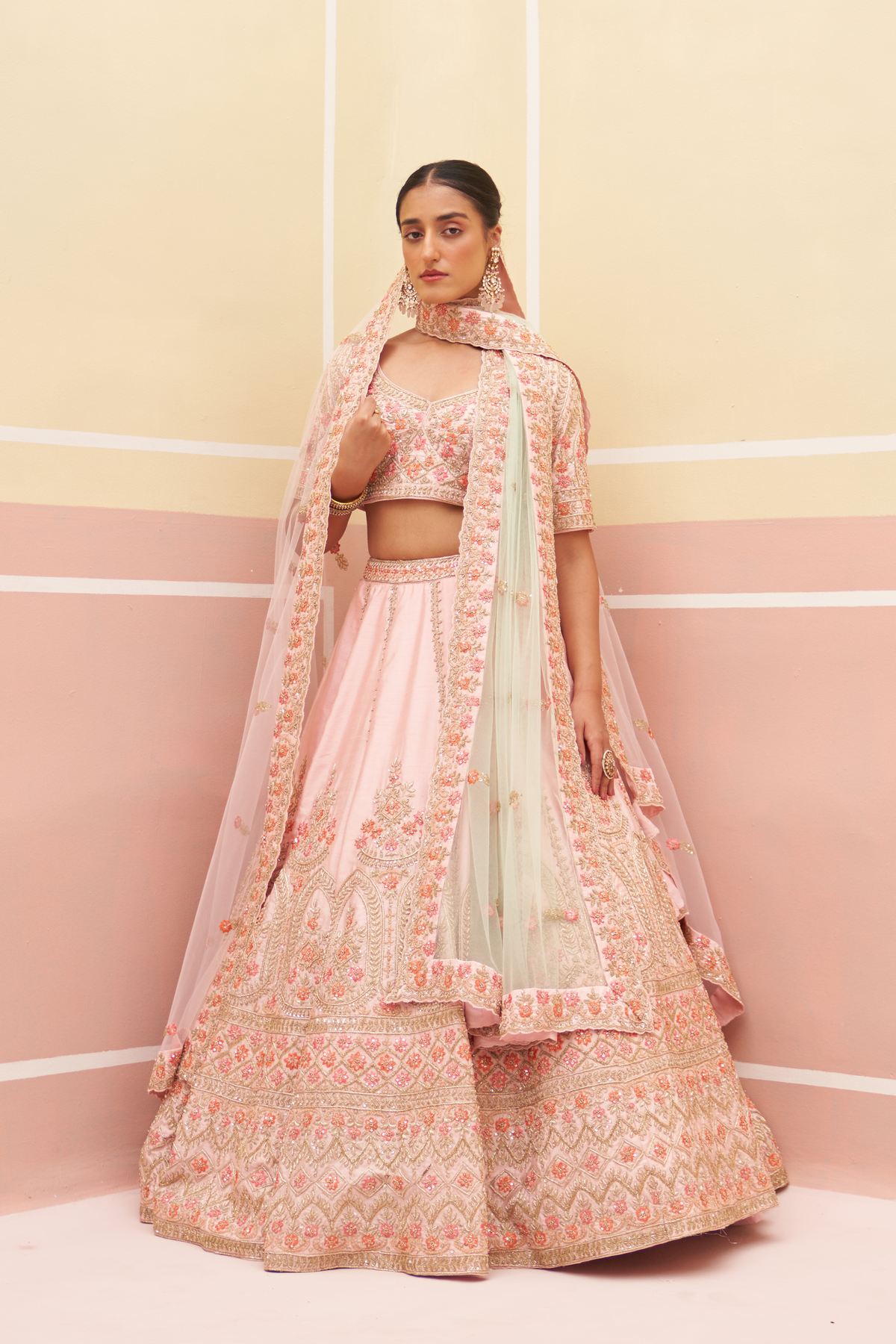 Pink Lehenga Set  With Dupattas