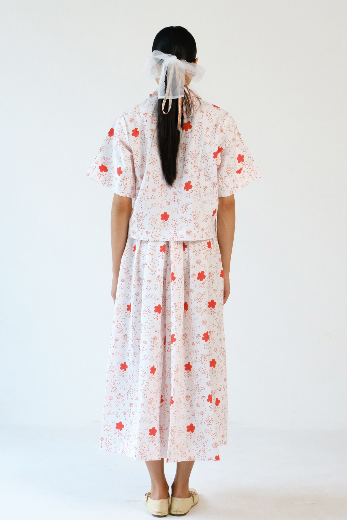 White and Red Skirt Set