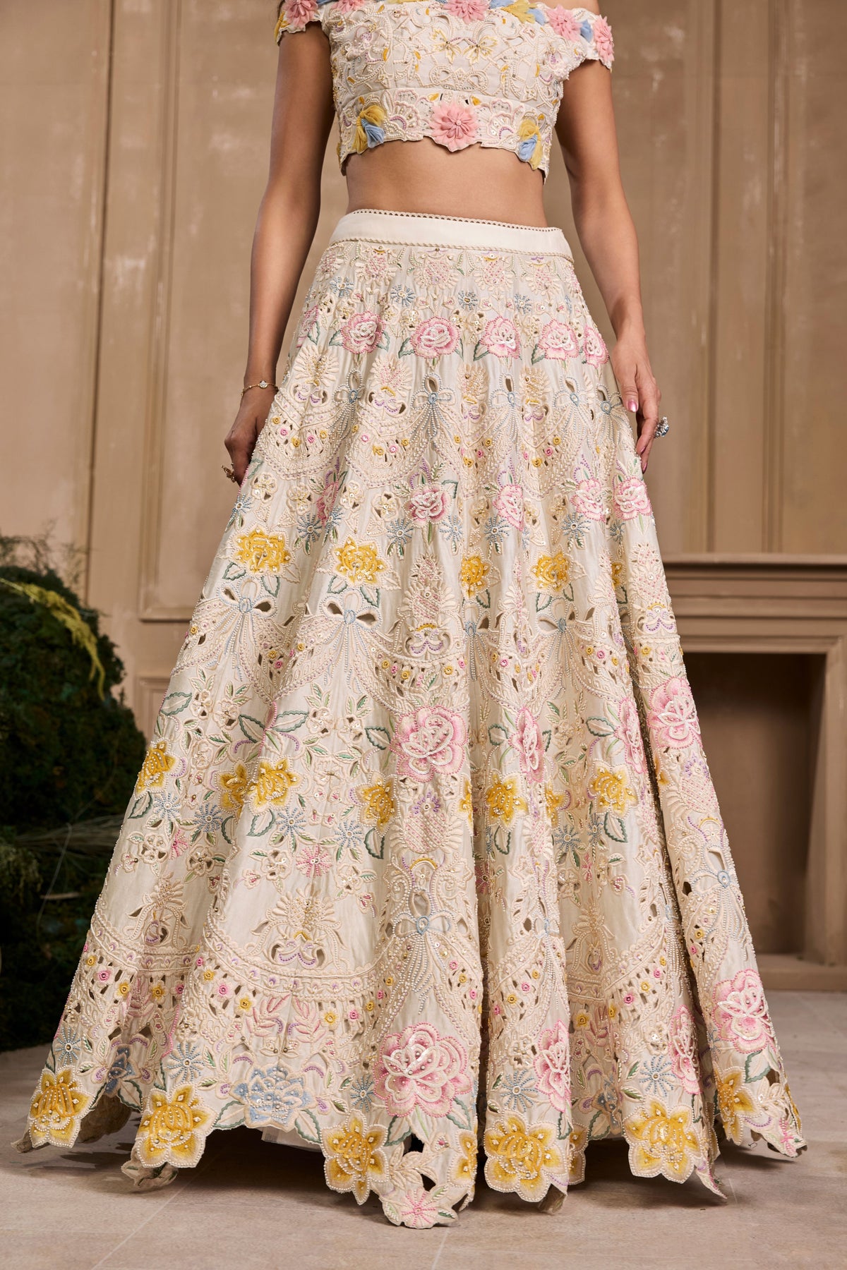 Ivory Pastel Floral Lehenga