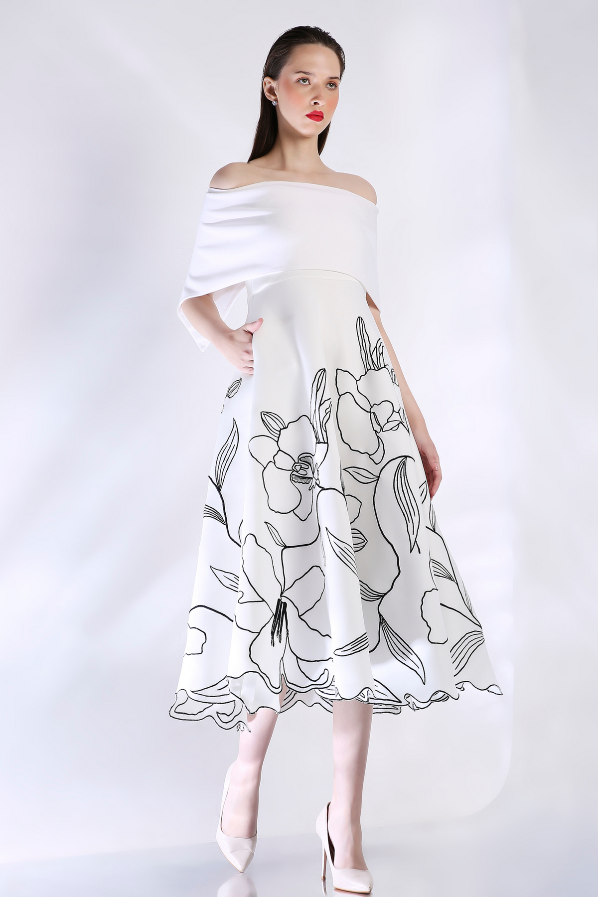 Off-shoulder Embroidered Dress