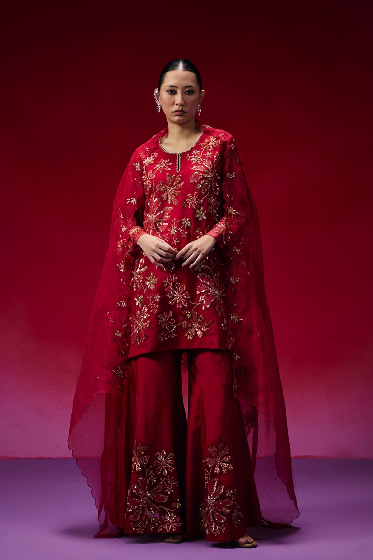 Ruby Floral Embellished Sharara Set
