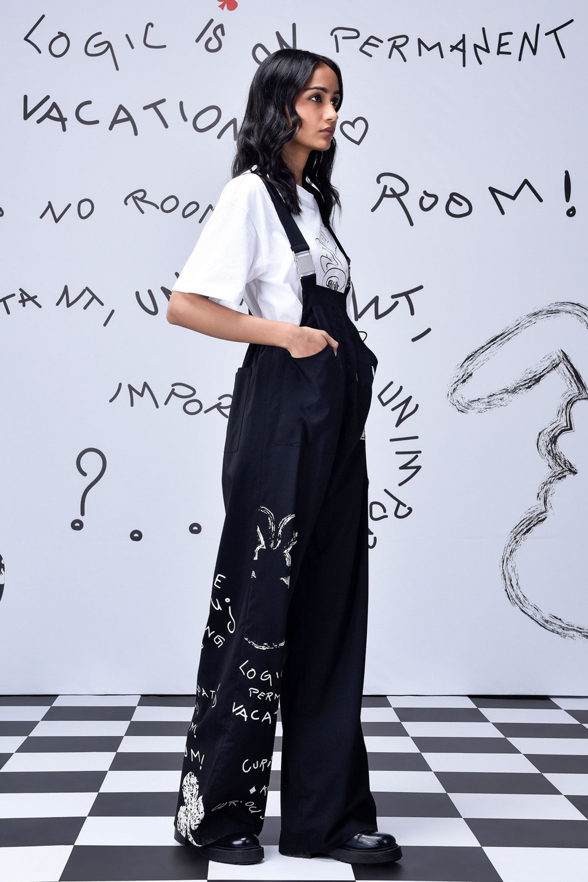 Women Scribble Text Dungaree