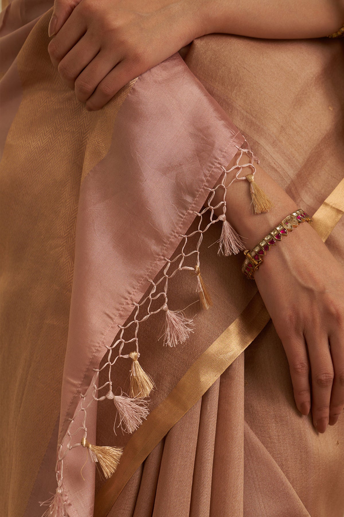 Dusty Pink Handloom Tussar Saree