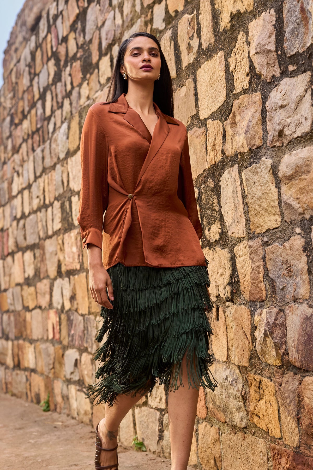 Umber Side Tie Blazer Shirt