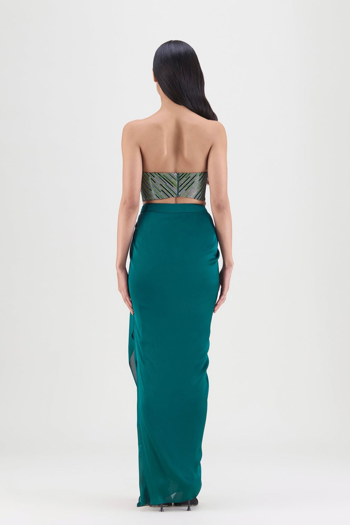 Woven Emerald Bustier And Skirt