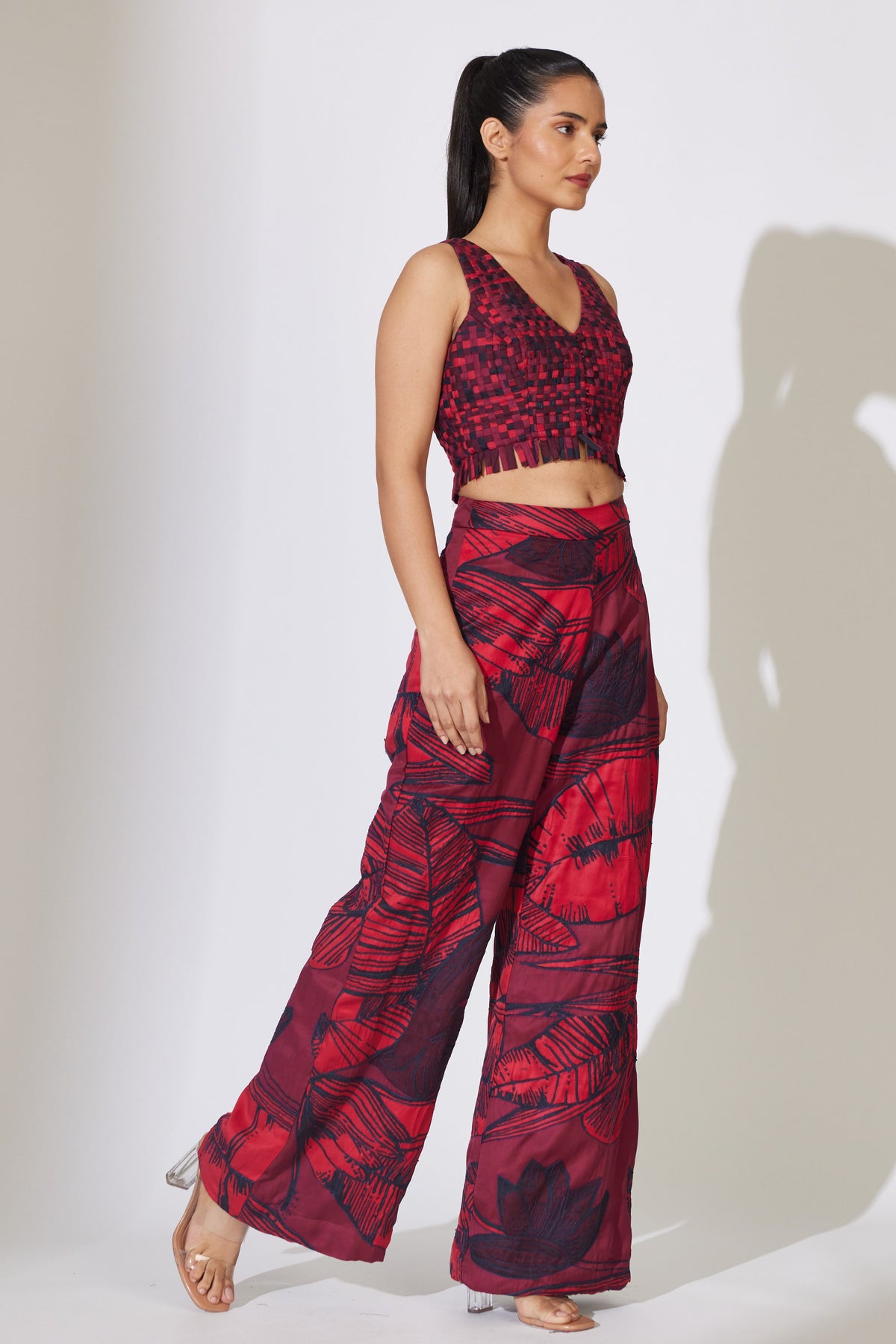 Red and Maroon Embroidered Pant