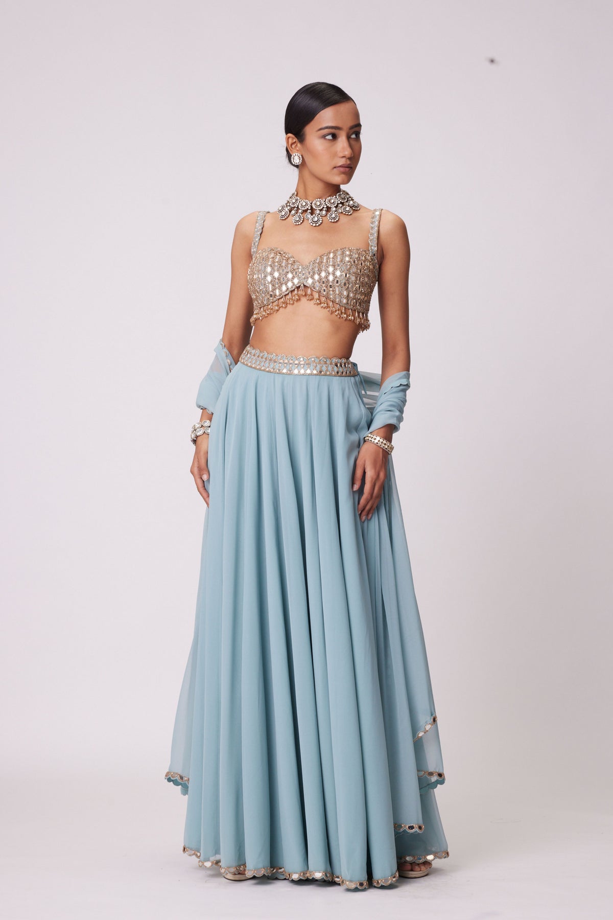 Powder Blue Lehenga Pants Set