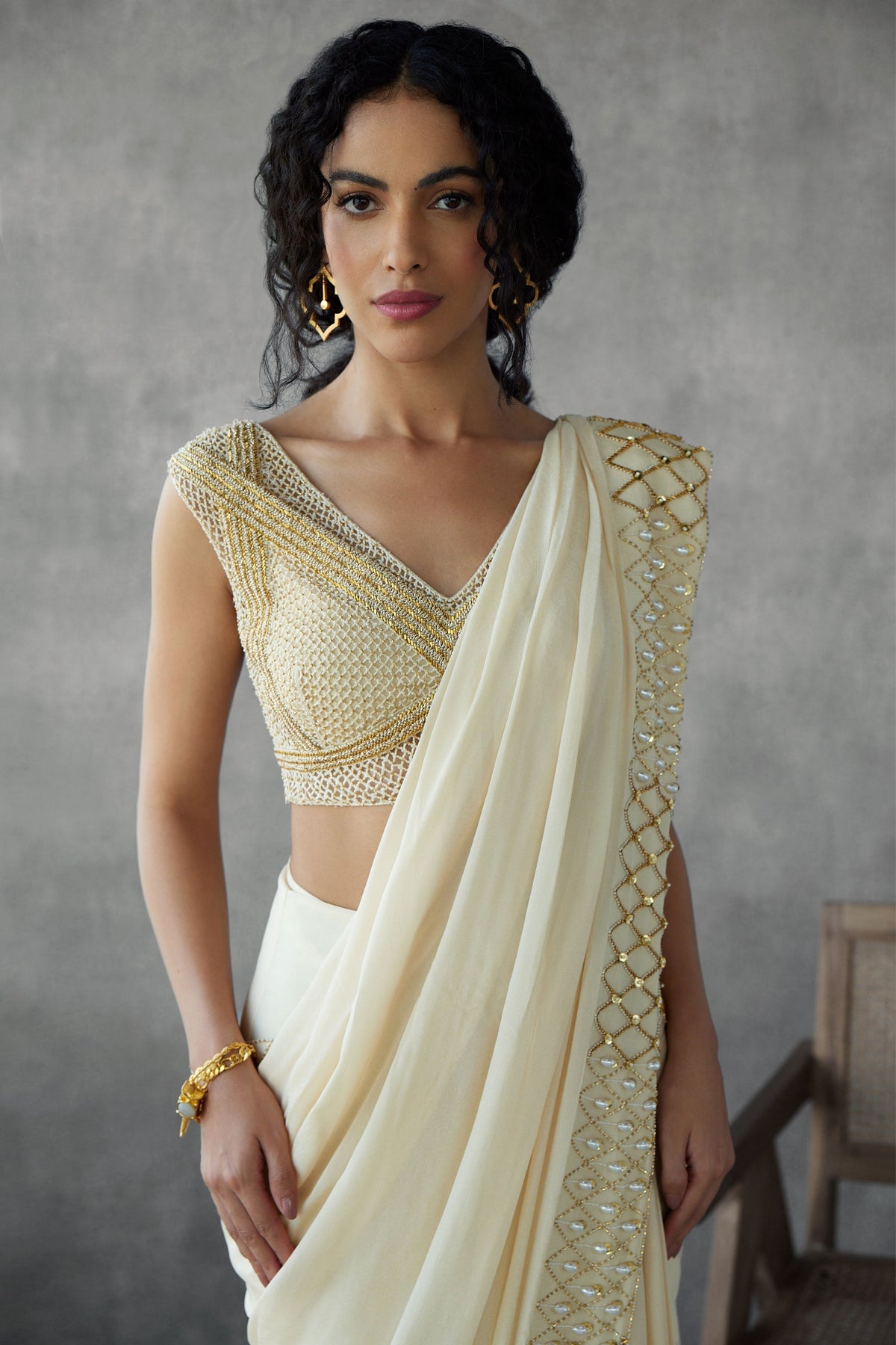 Jaal Work Embroidered Blouse With Saree