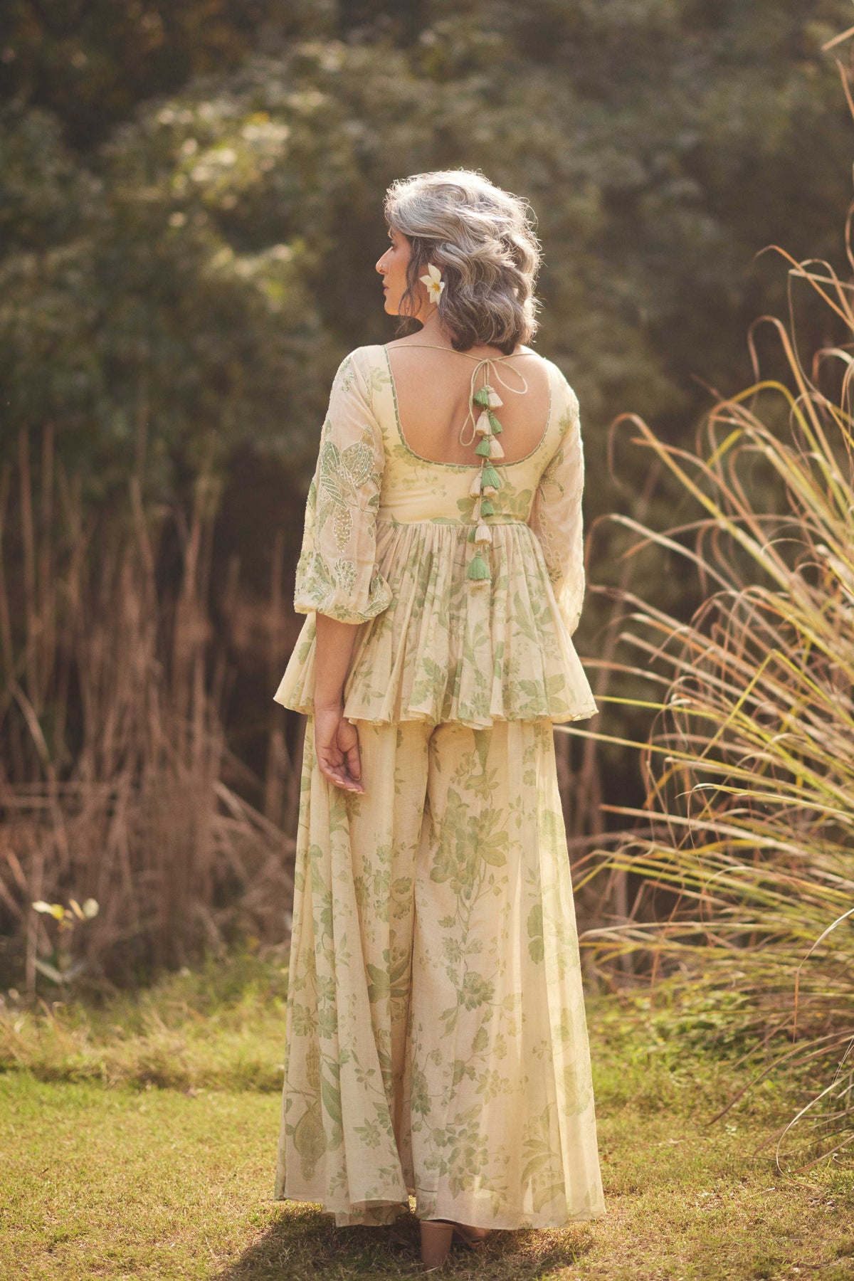 Green and Ivory Peplum Set