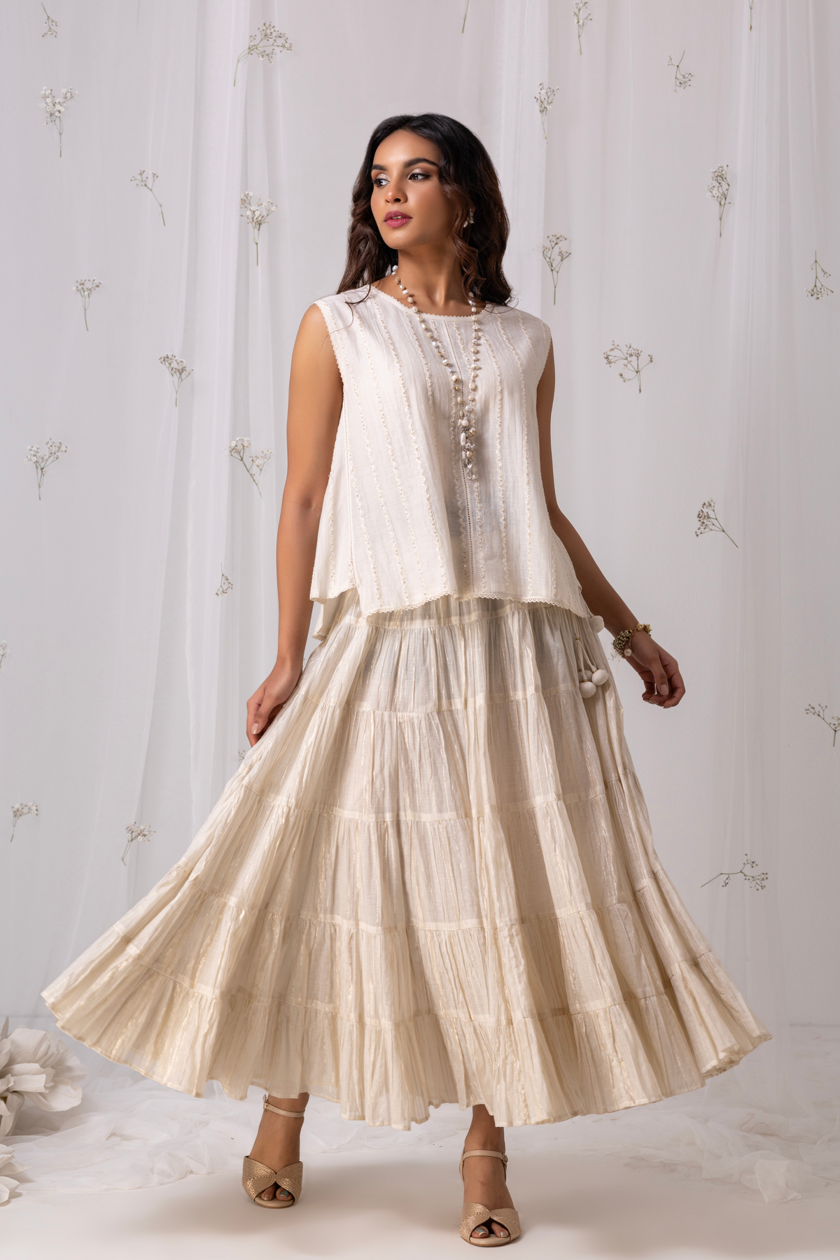 Nerina White Skirt Set