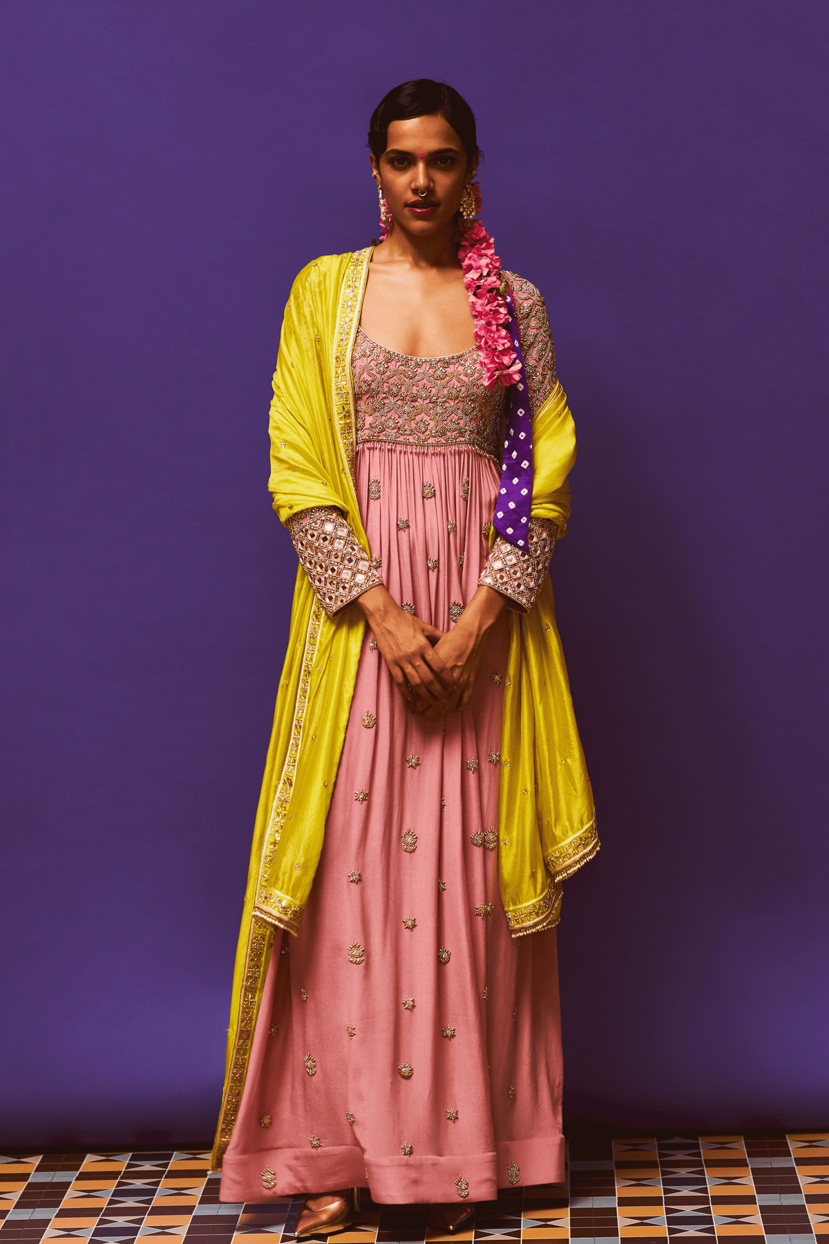 Rose Pink Embroidered Anarkali Set