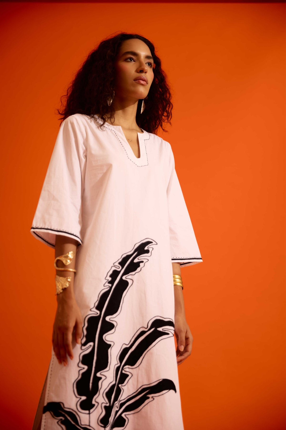 Leaf Motif Ivory Dress