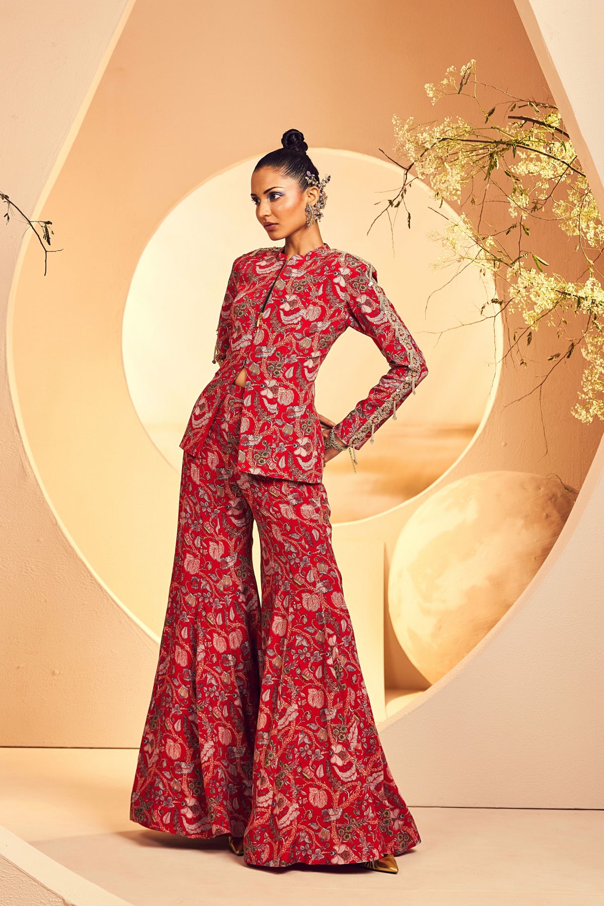 Red Kalmkari Border Blazer