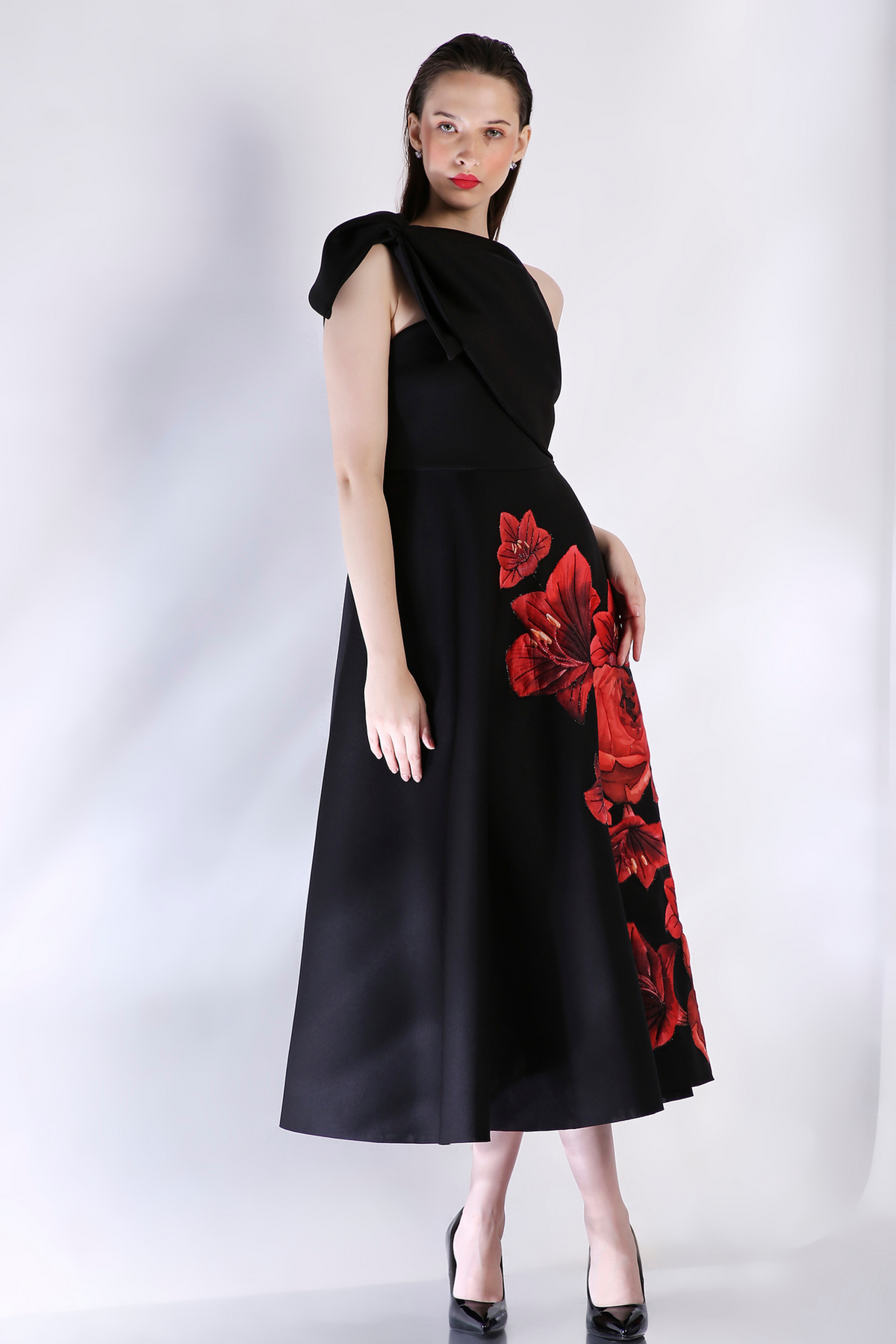 Red Floral Embroidery Dress