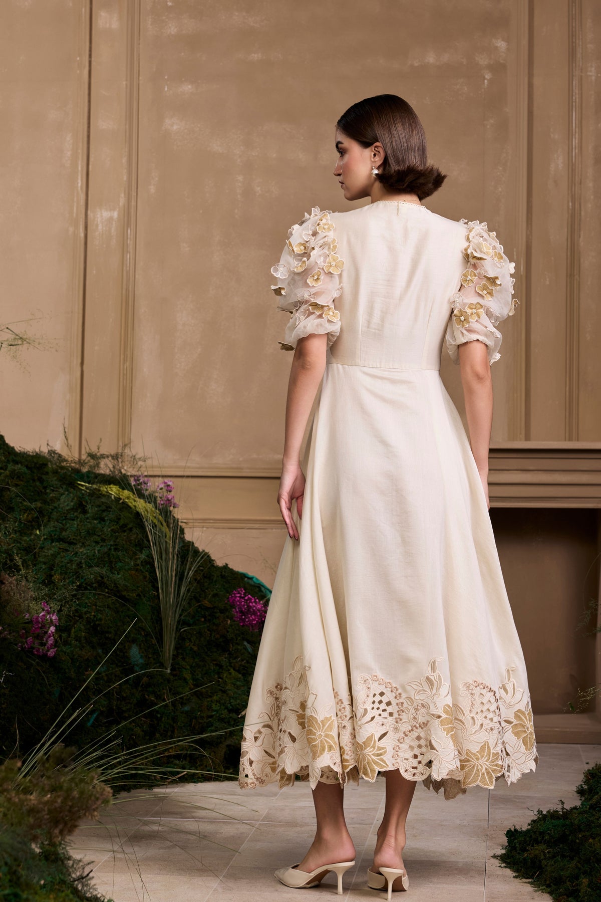 Ivory &amp; Gold Embroidered Dress