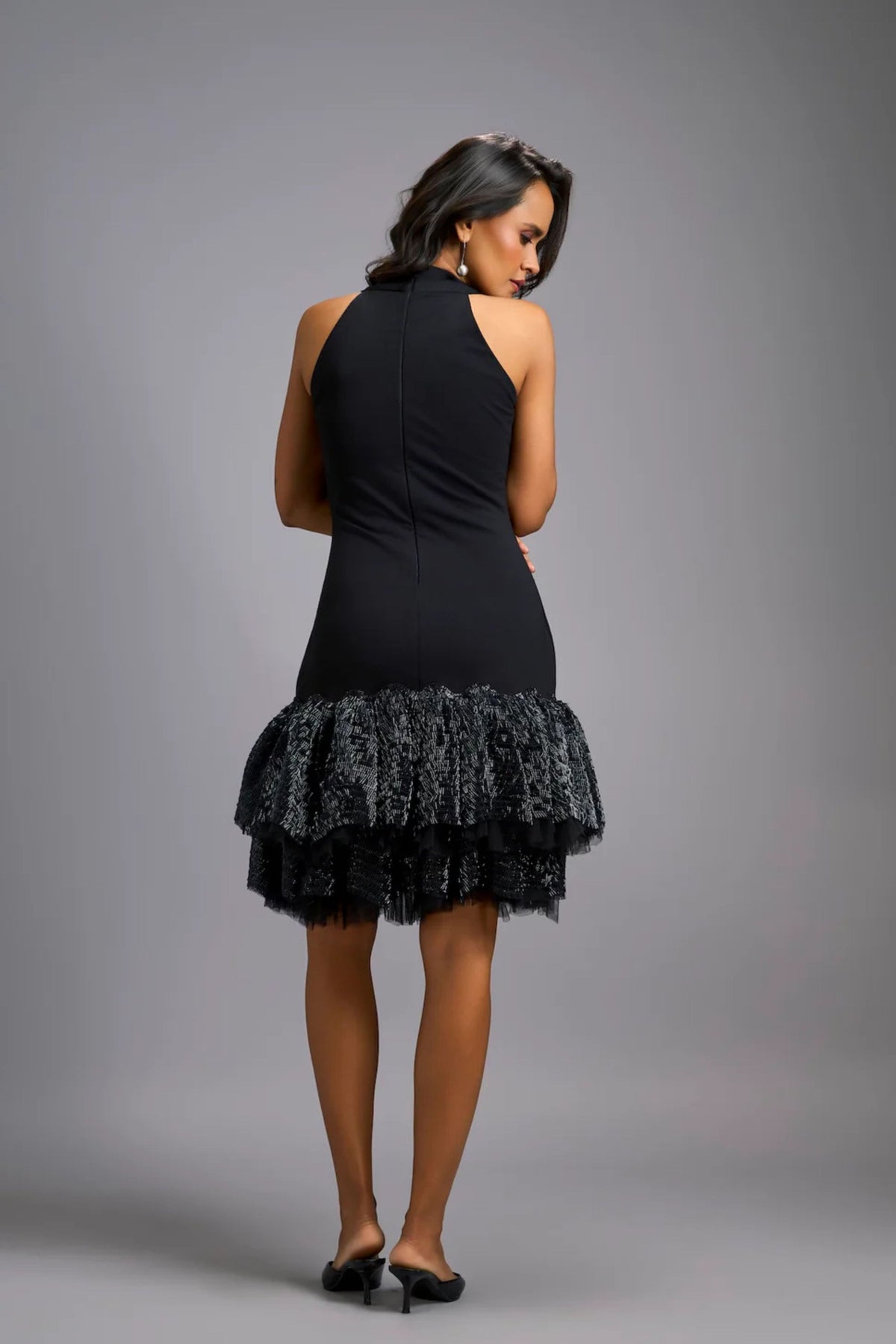 Halter Neck Black Cocktail Dress