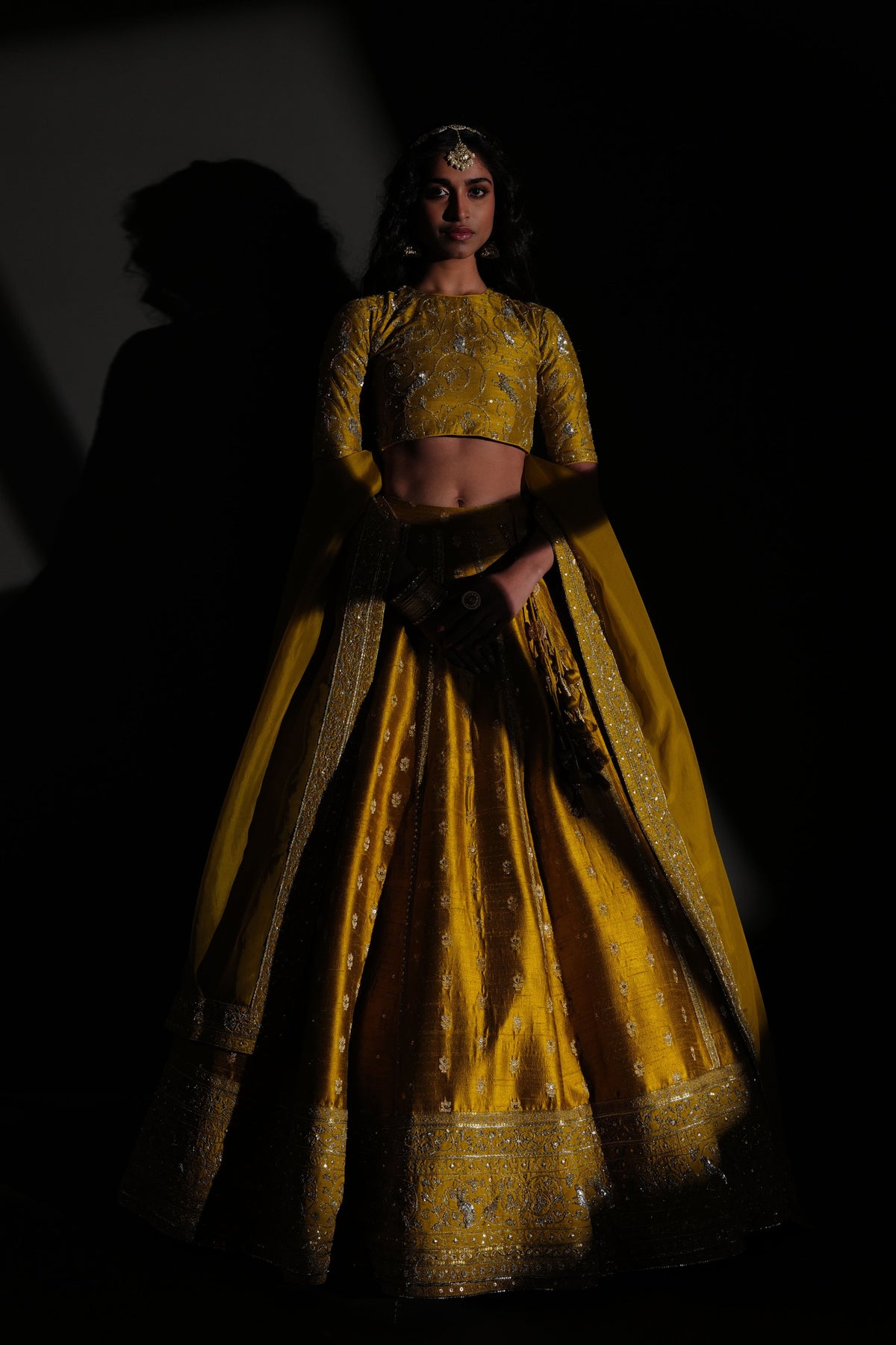 Mustard Embroidery Lehenga Set