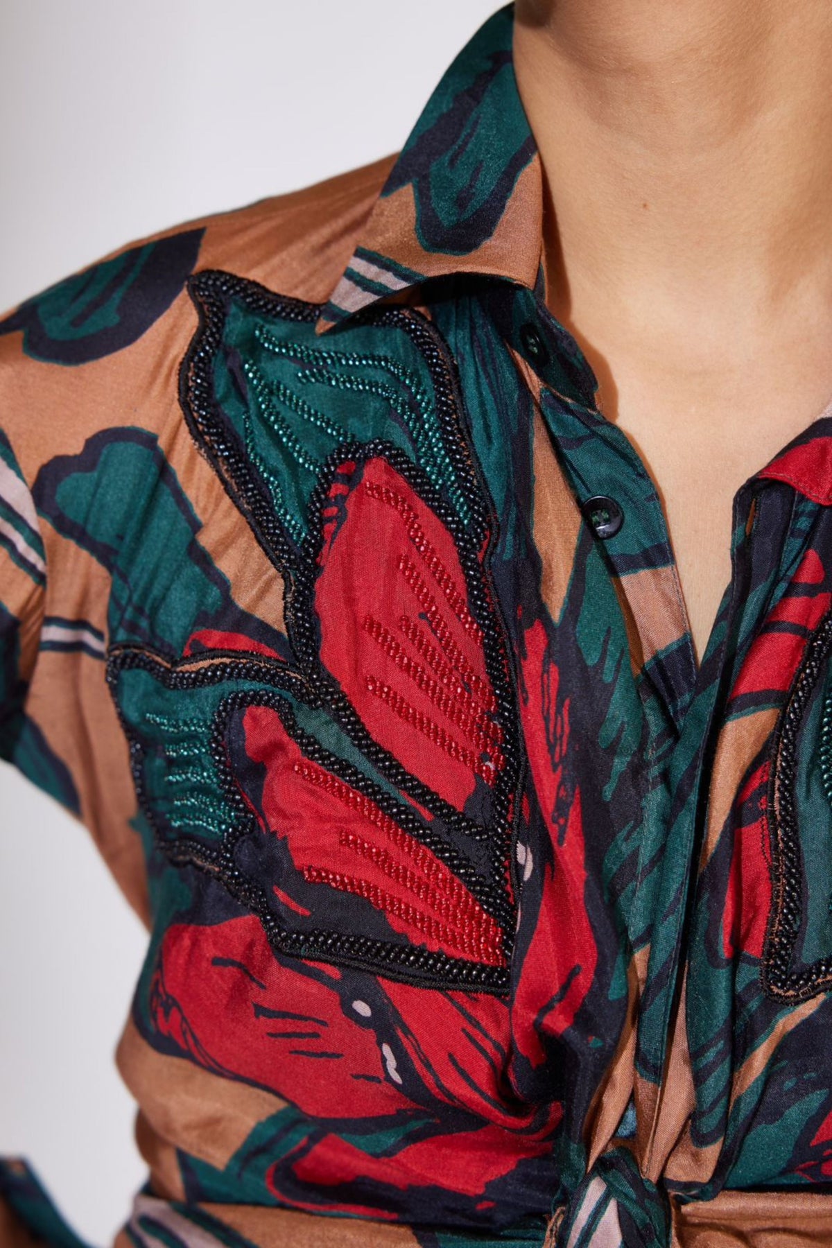 Green and Red Embroidered Shirt