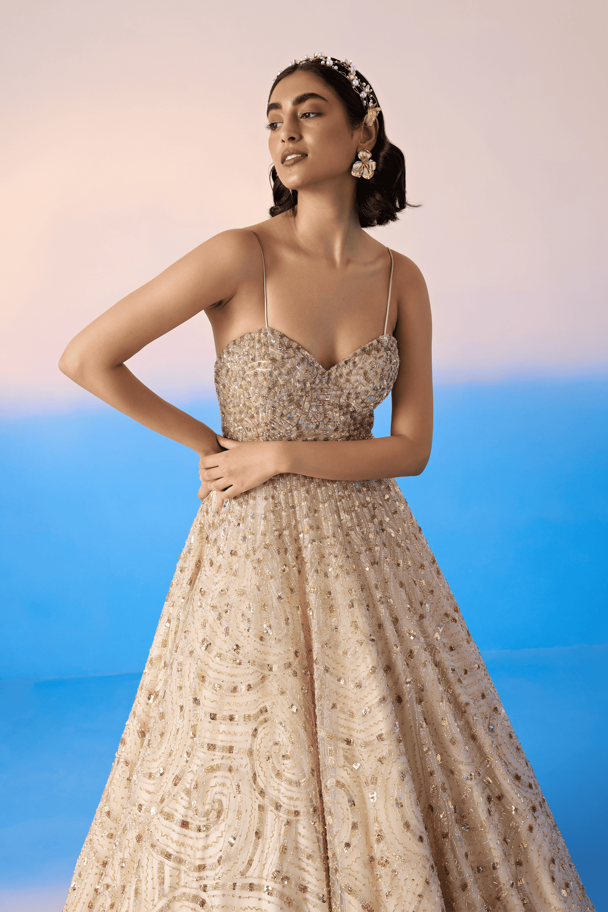 Embroidered Beige Gown