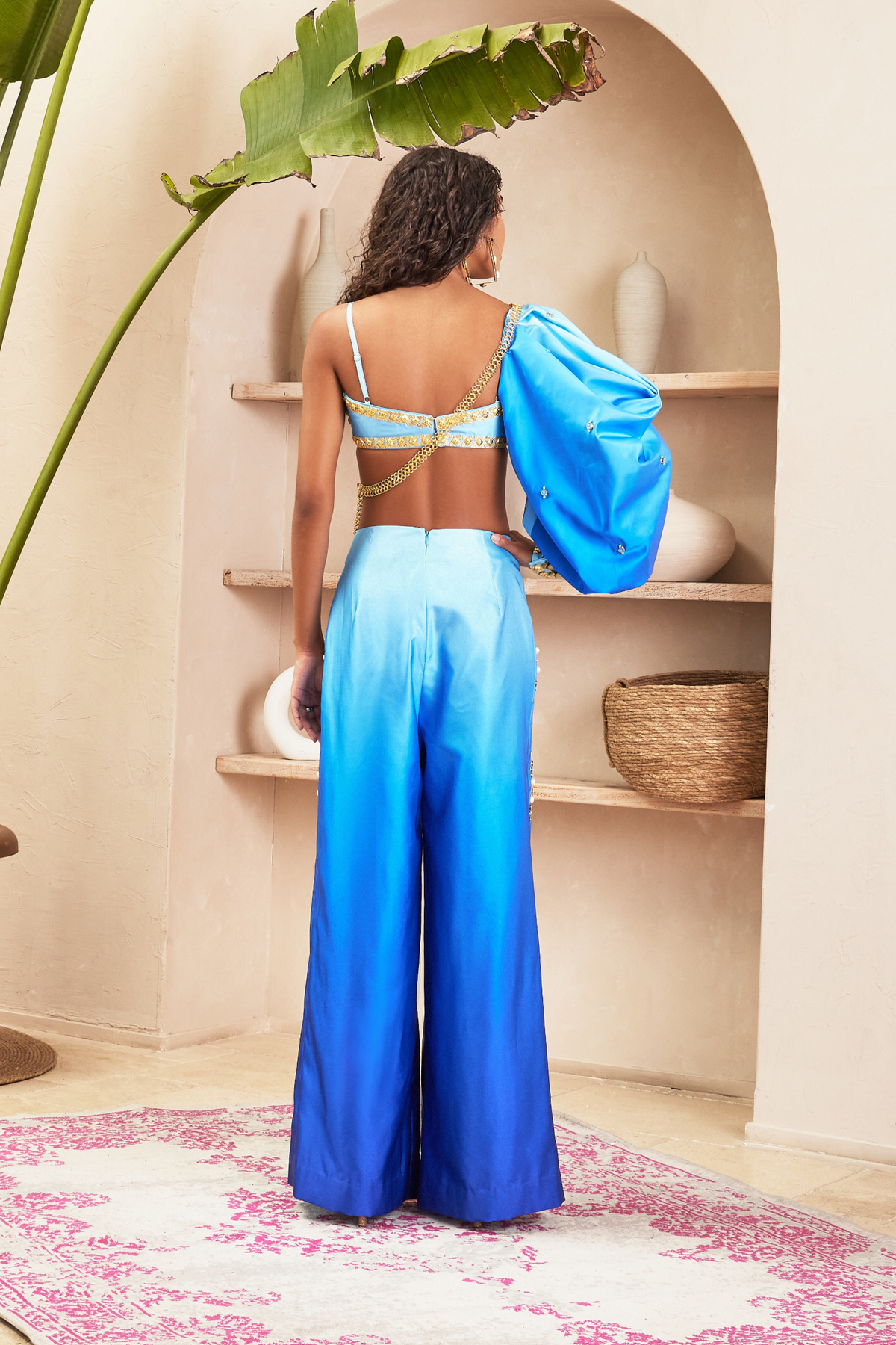 Blue Ombre Pants With Bustier and Solo Sleeve