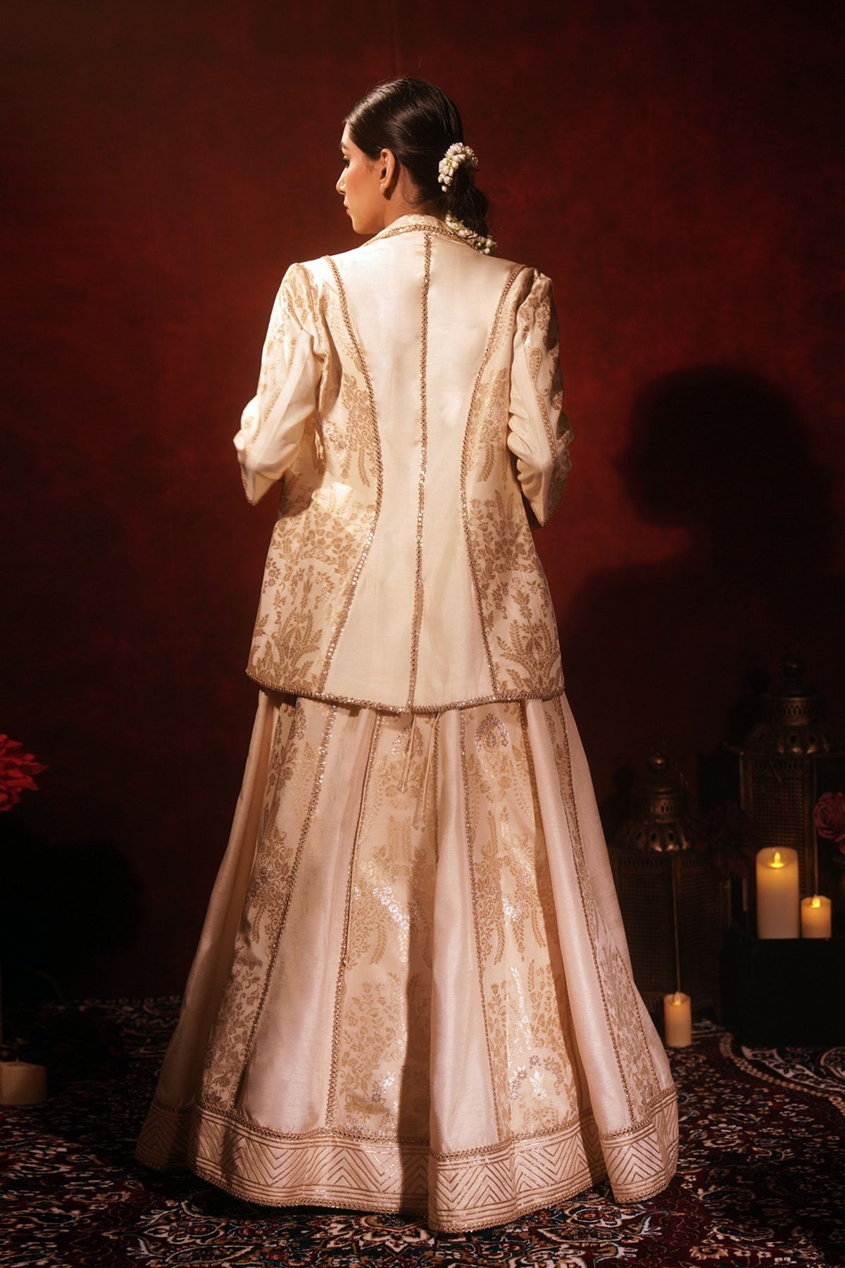 Ivory Brocade Blazer Lehenga Set