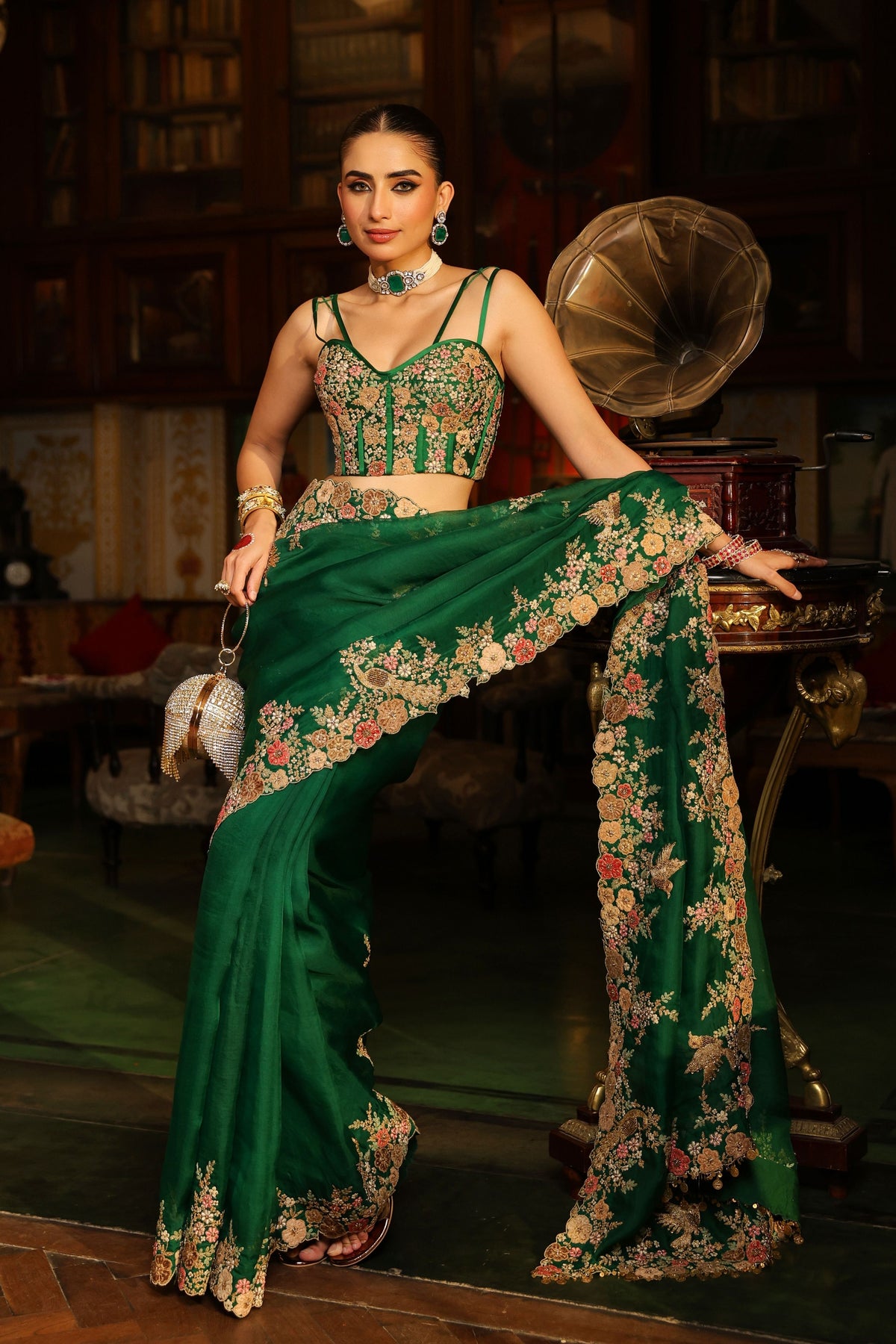 Ahista Green Cutwork Saree Set