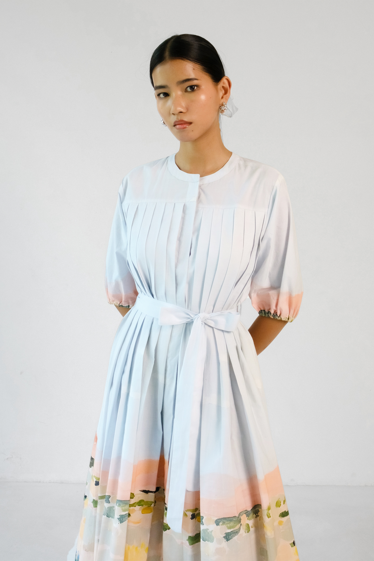 Abstract Printed Belt Dress