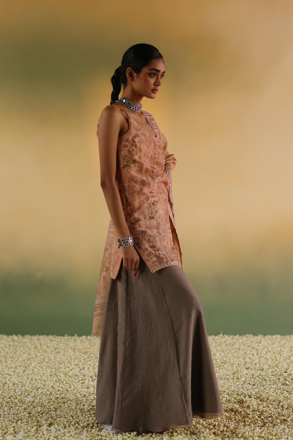 Nanda Peach Sharara Set