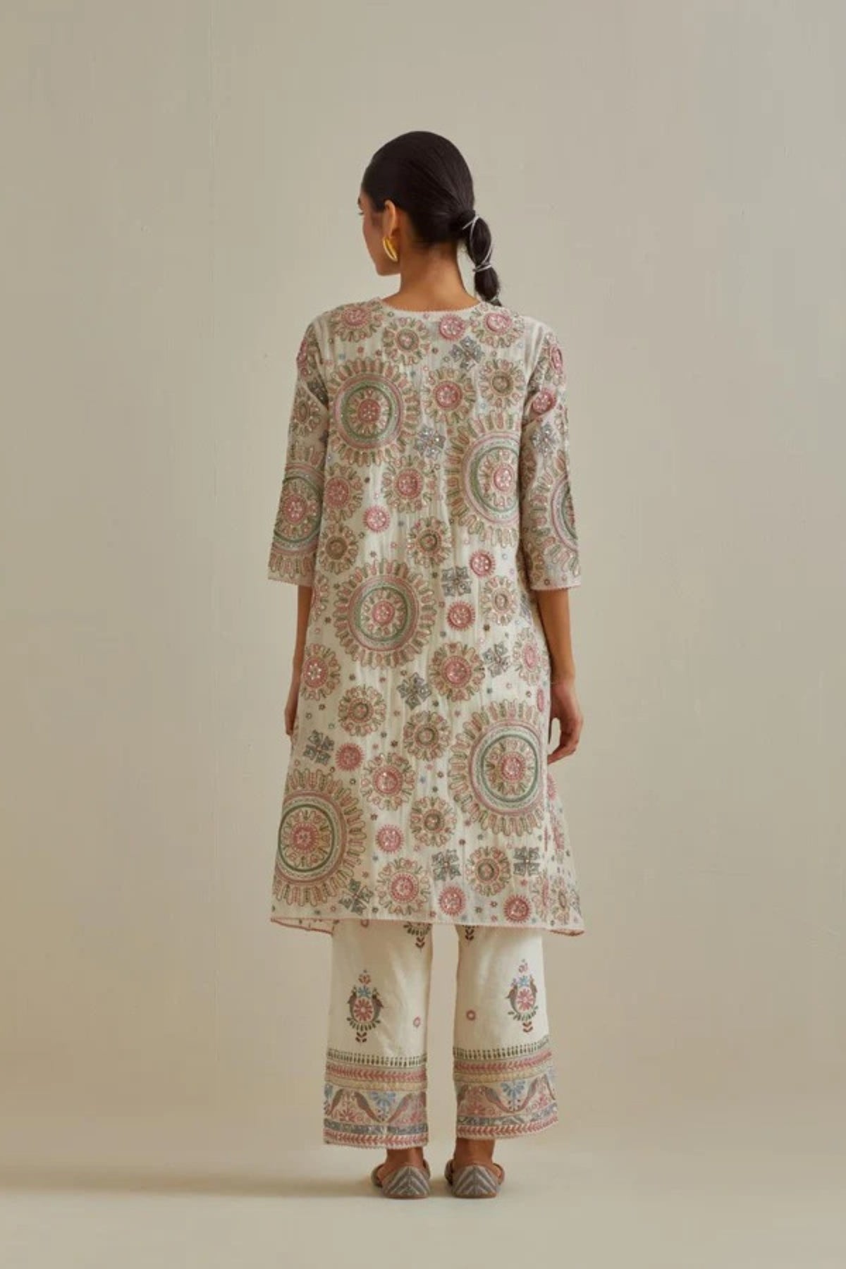 Pink and Off White Kurta Set