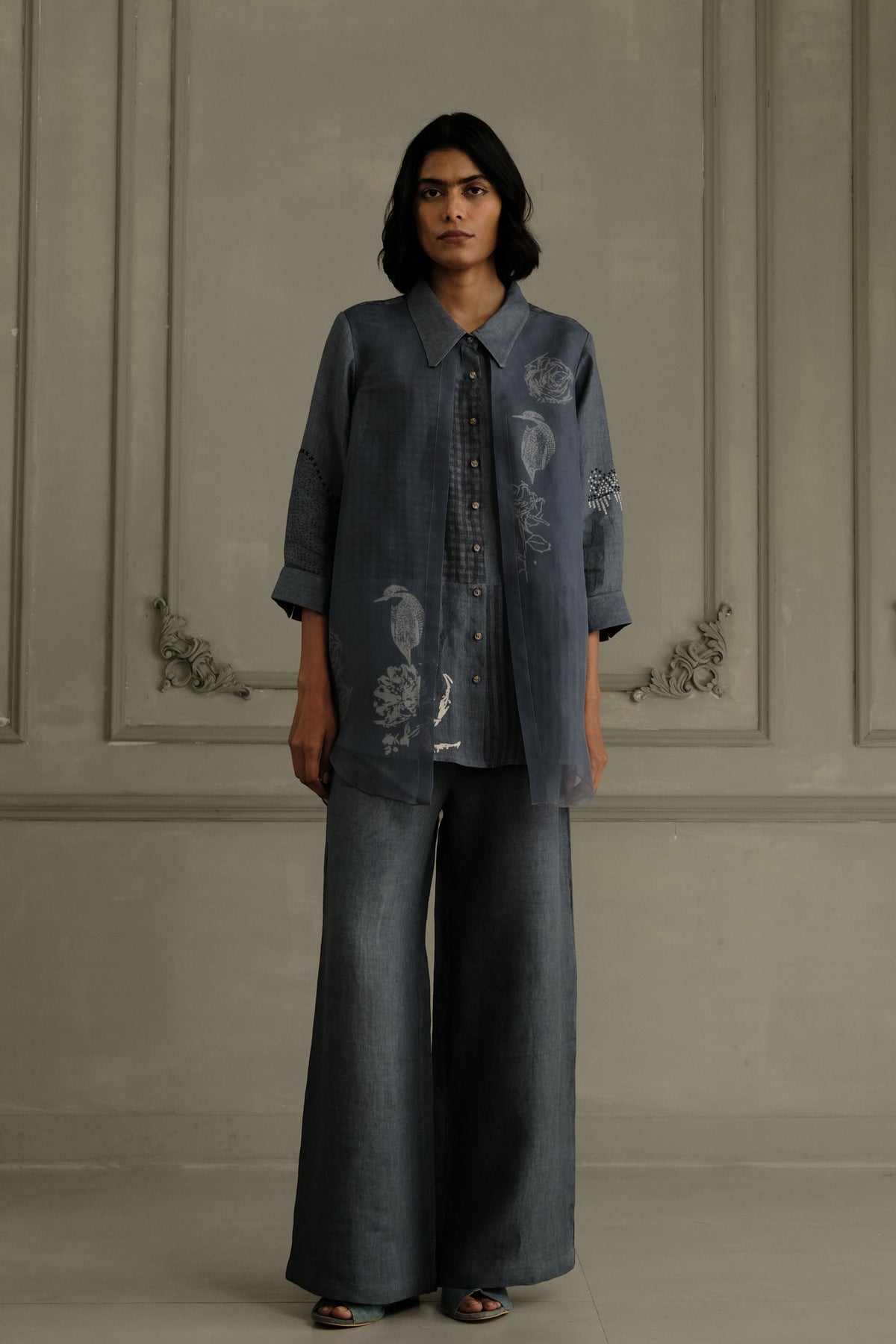 Stone Blue Embroidered Co-ord Set