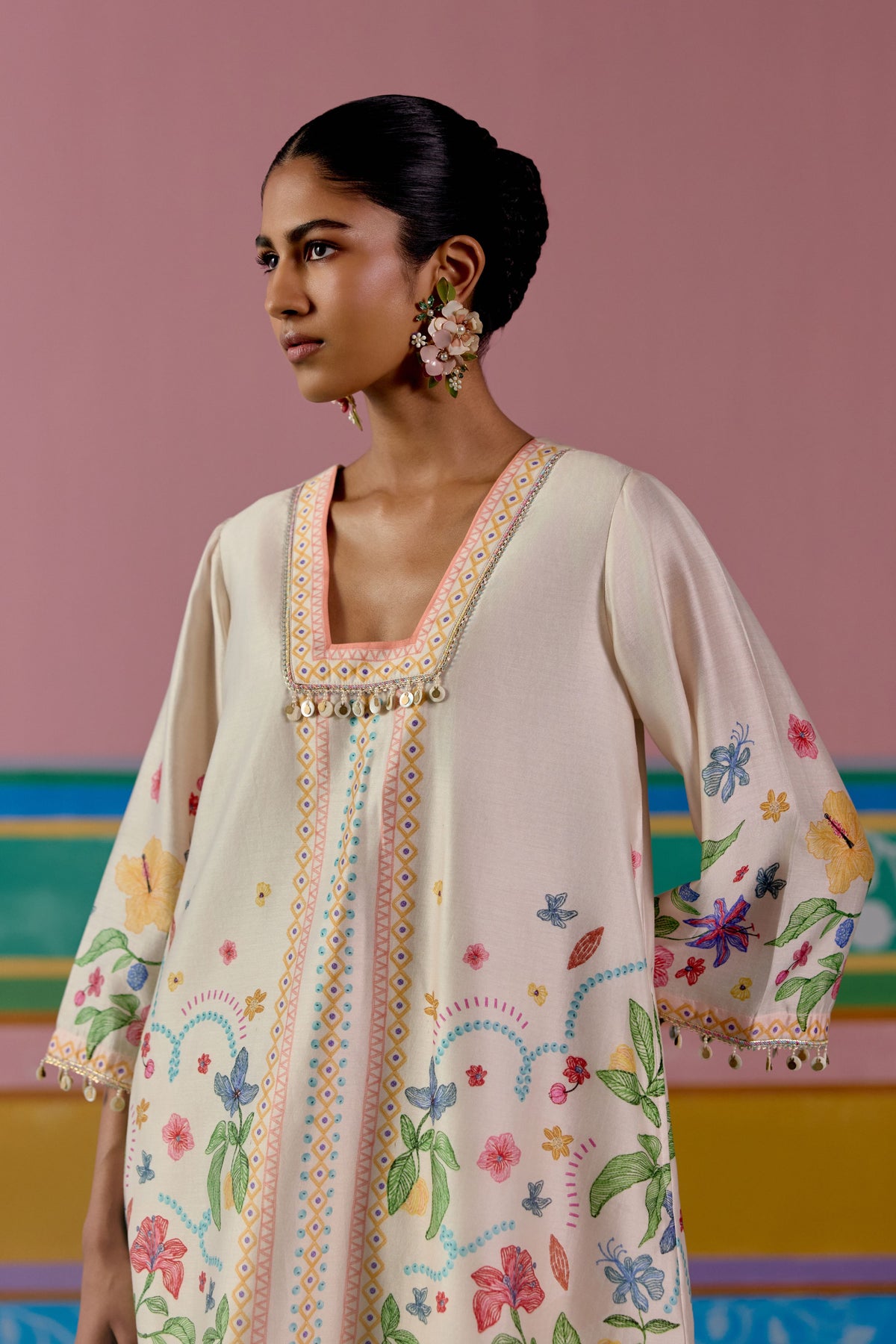 Ecru Floral Kurta Set