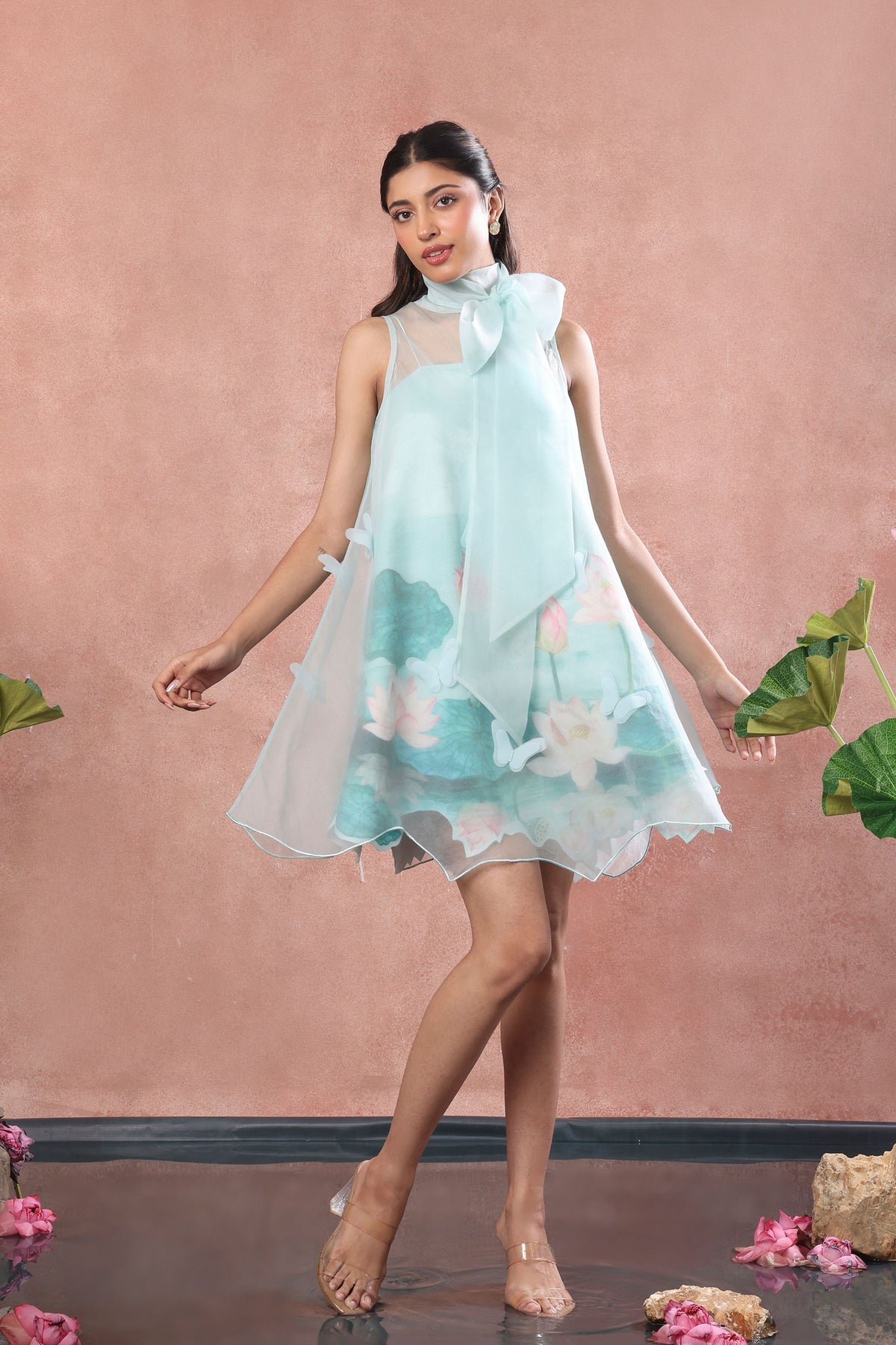 Short Printed Organza Dress Set