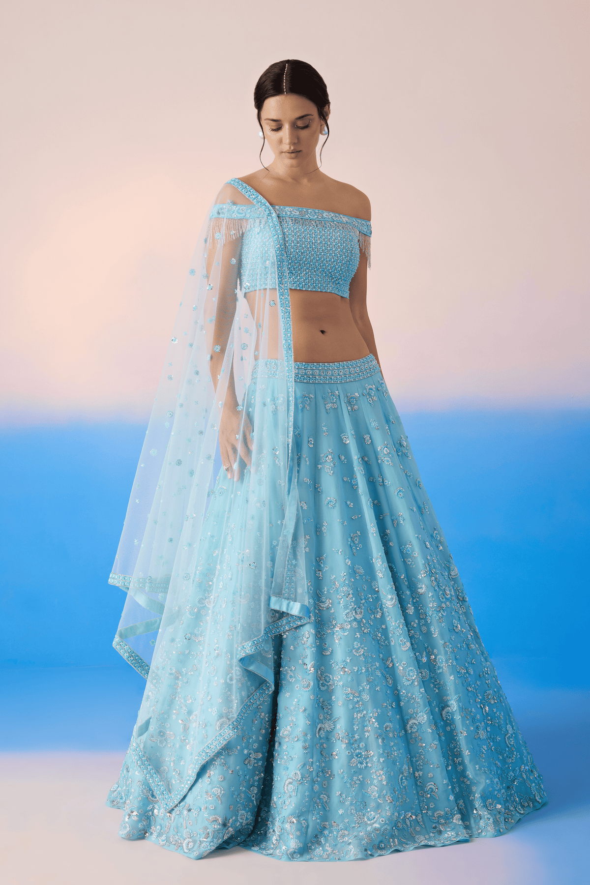 Sky Blue Embroidered Lehenga Set