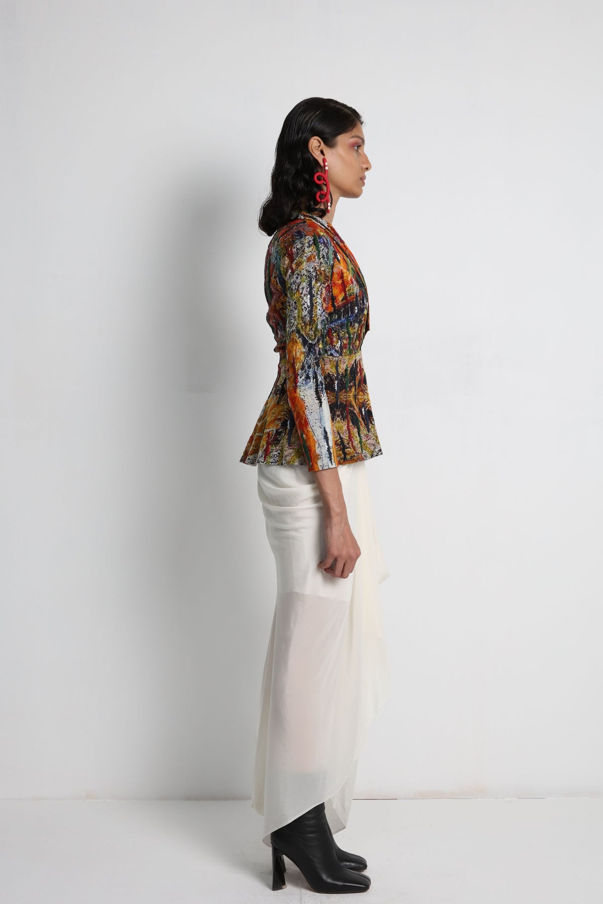 Multicolour Hand Embroidered Jacket Set