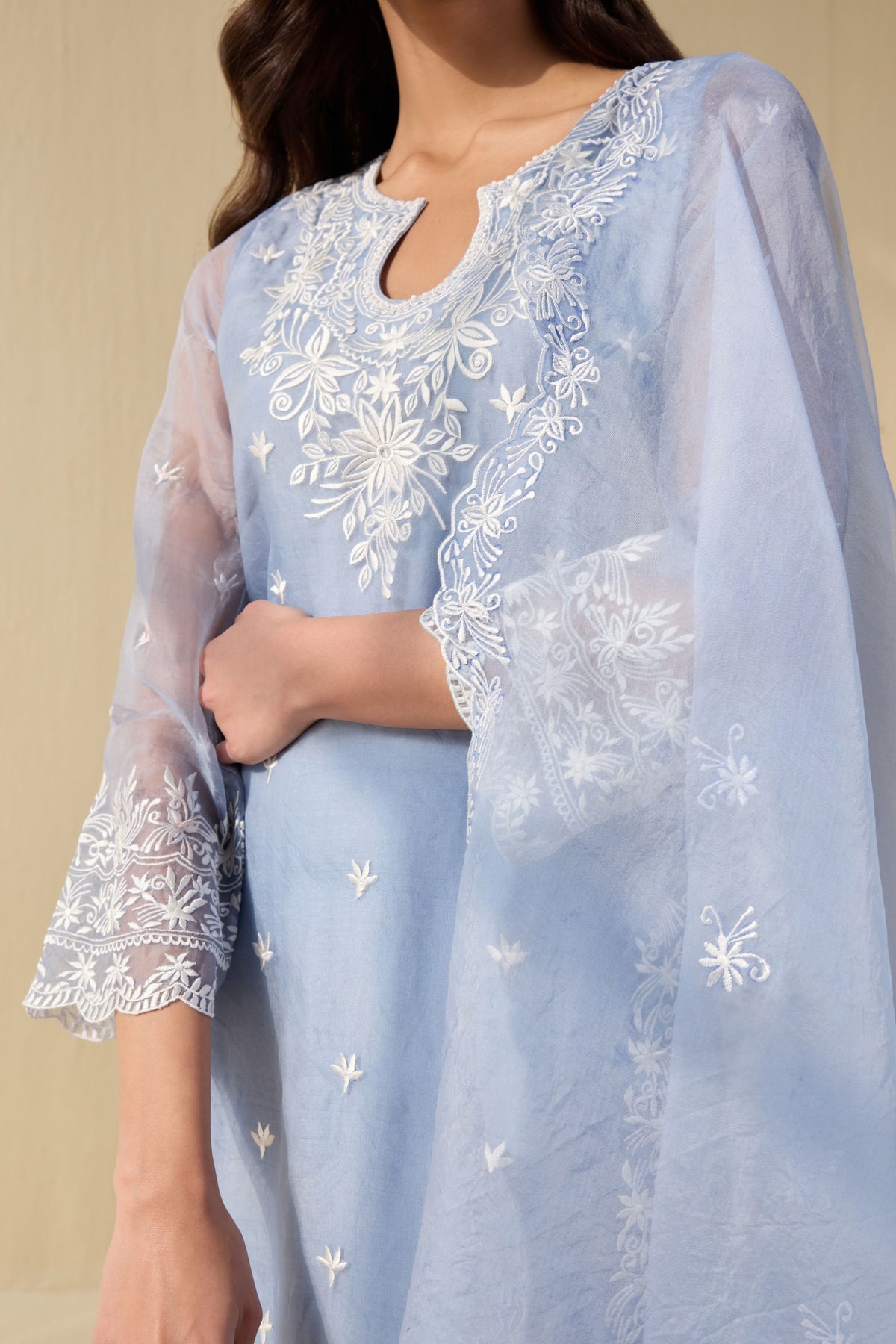 Powder blue  Embroidered Organza Suit