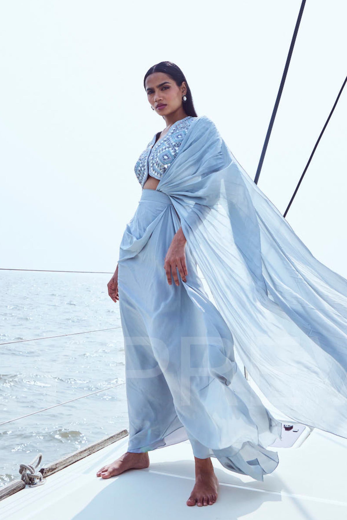Hand Embroidered Draped Saree Set