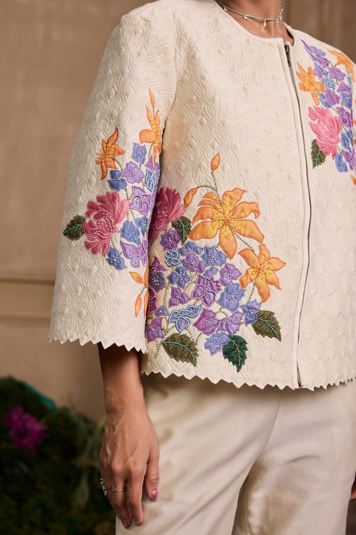 Ivory Floral Short Jacket