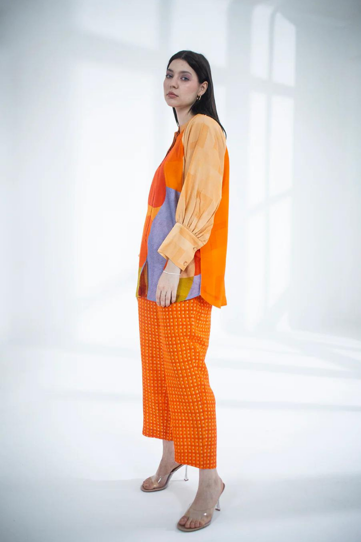 Tangerine Abstract Geometric  Tunics Set