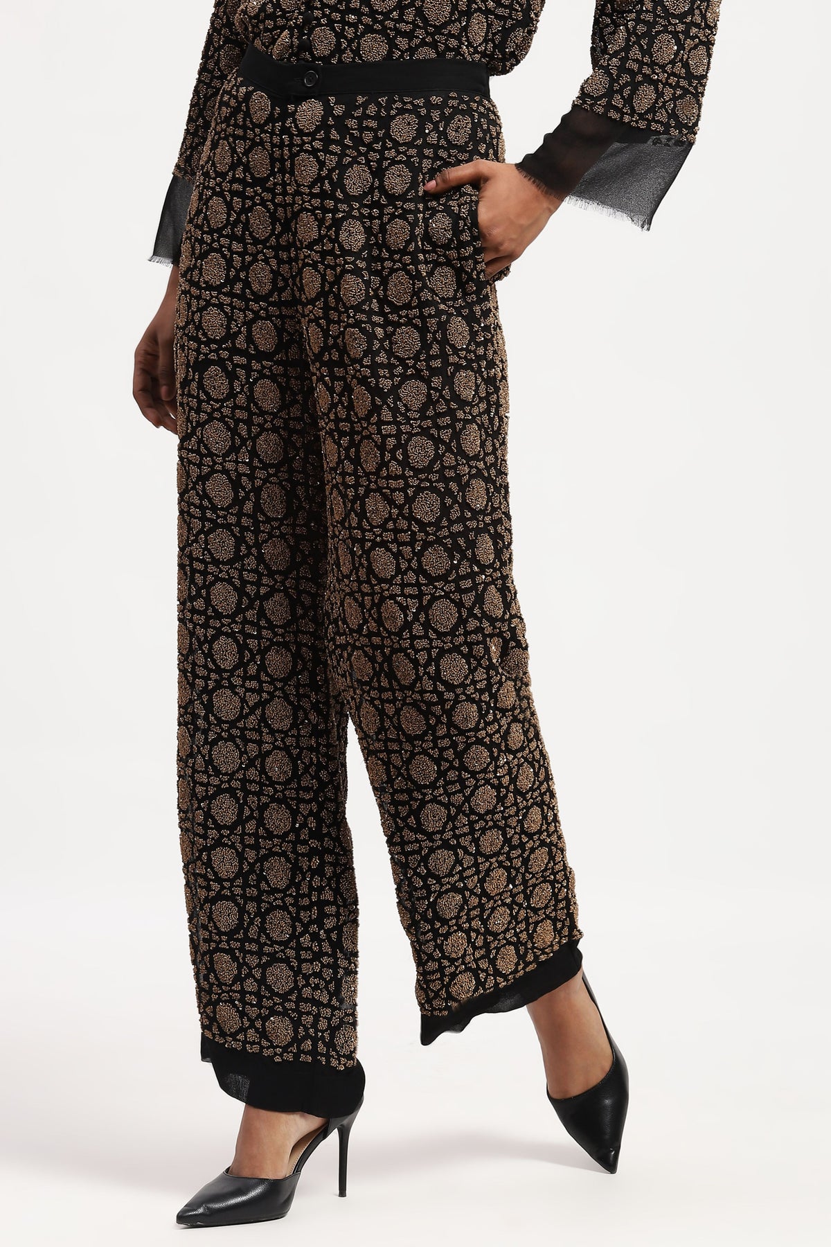 Embellished Wicker Pattern Trouser