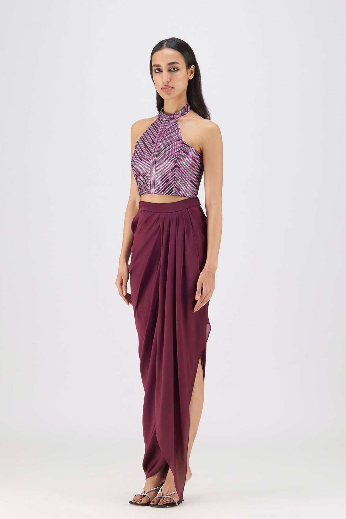 Woven Bustier And Skirt In Plum