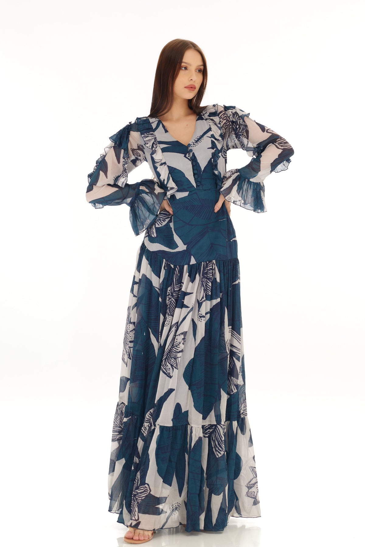 Blue and White Wrap Dress