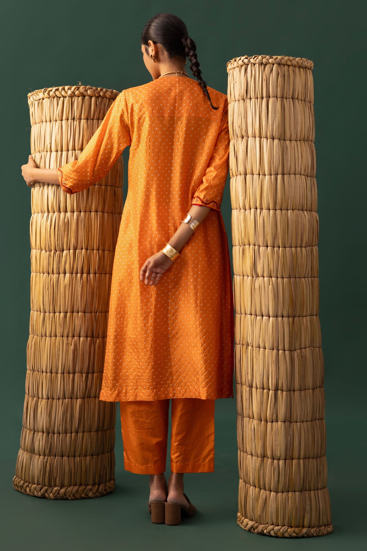 Orange Bandhani Aari Kurta Set