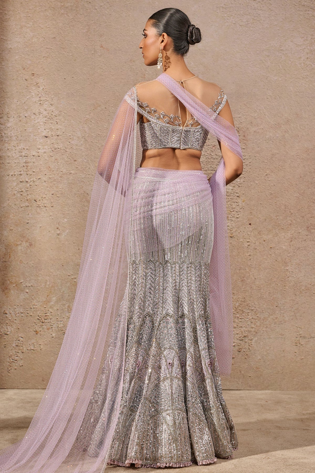 Silver Embroidered Fishtail Skirt Set