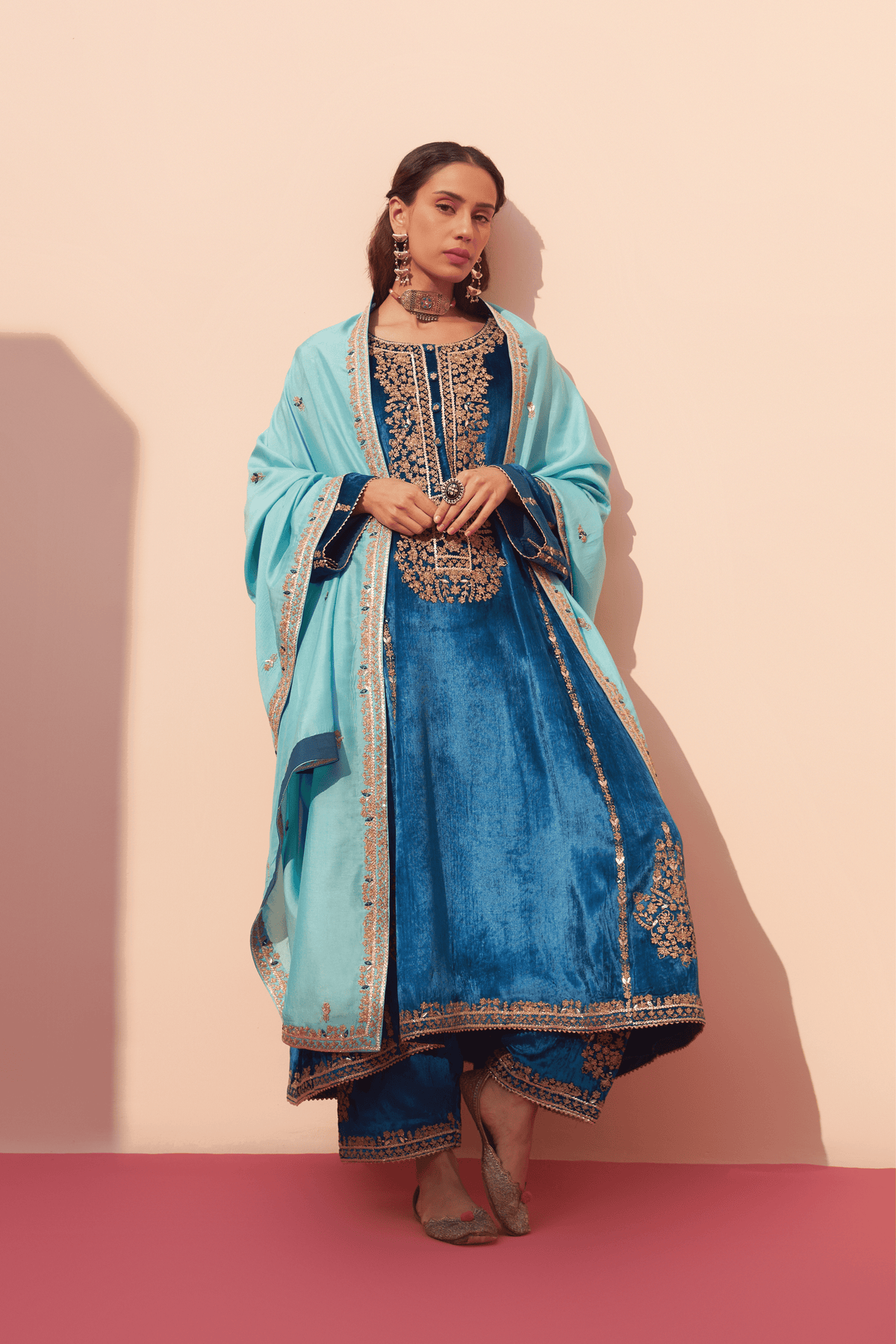 Blue Velvet Choga Set