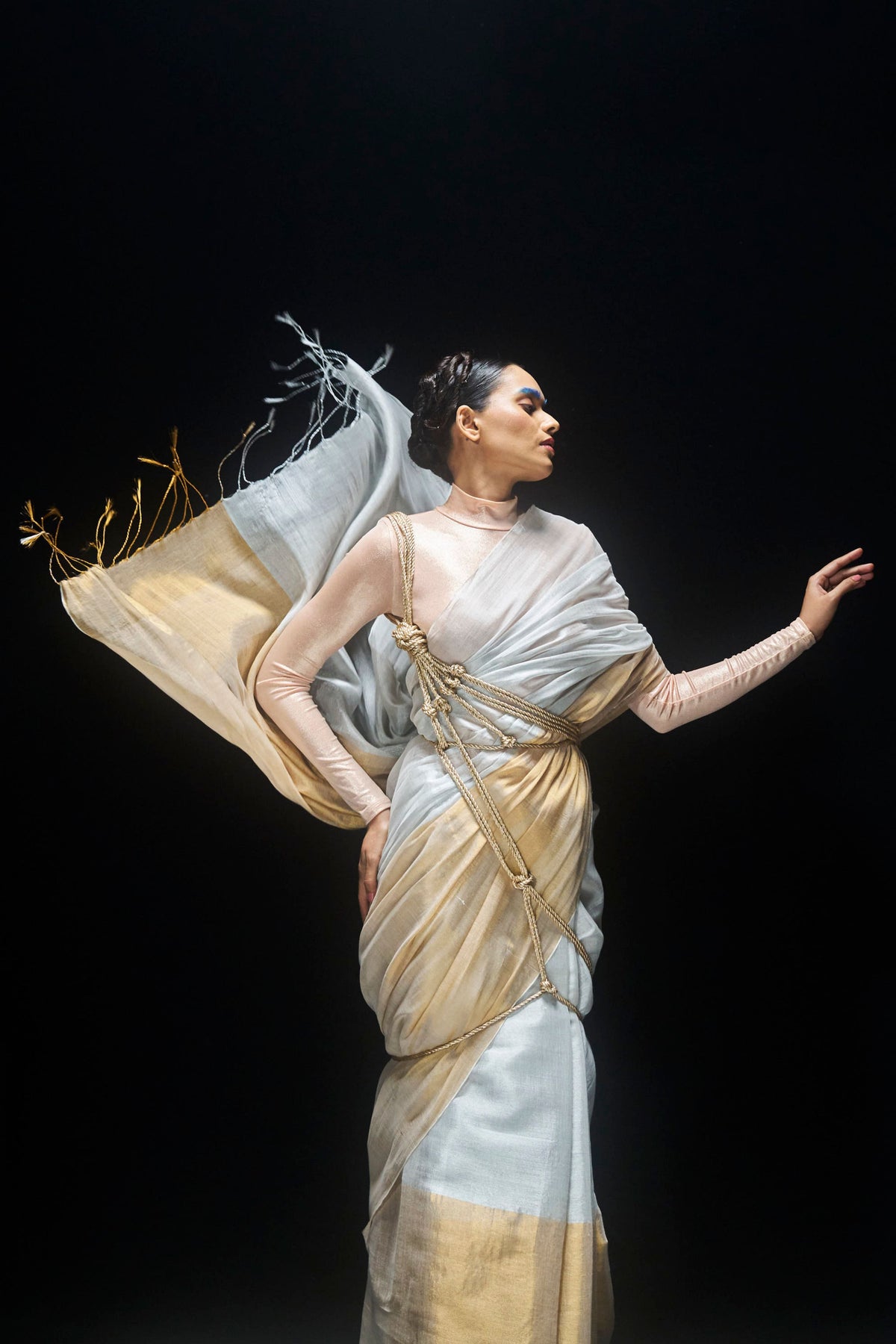 White and Gold Tissue Saree