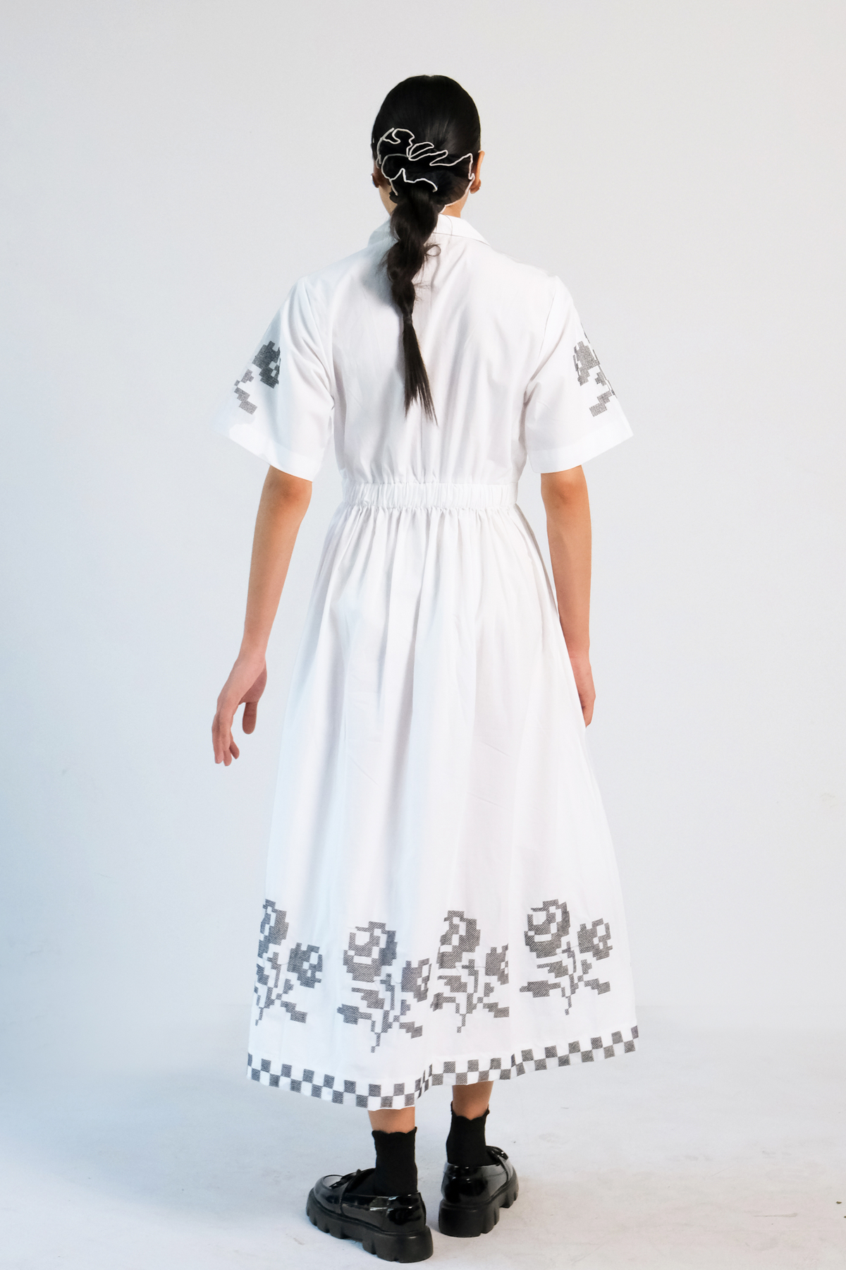 White Cross Stitch Embroidered Dress