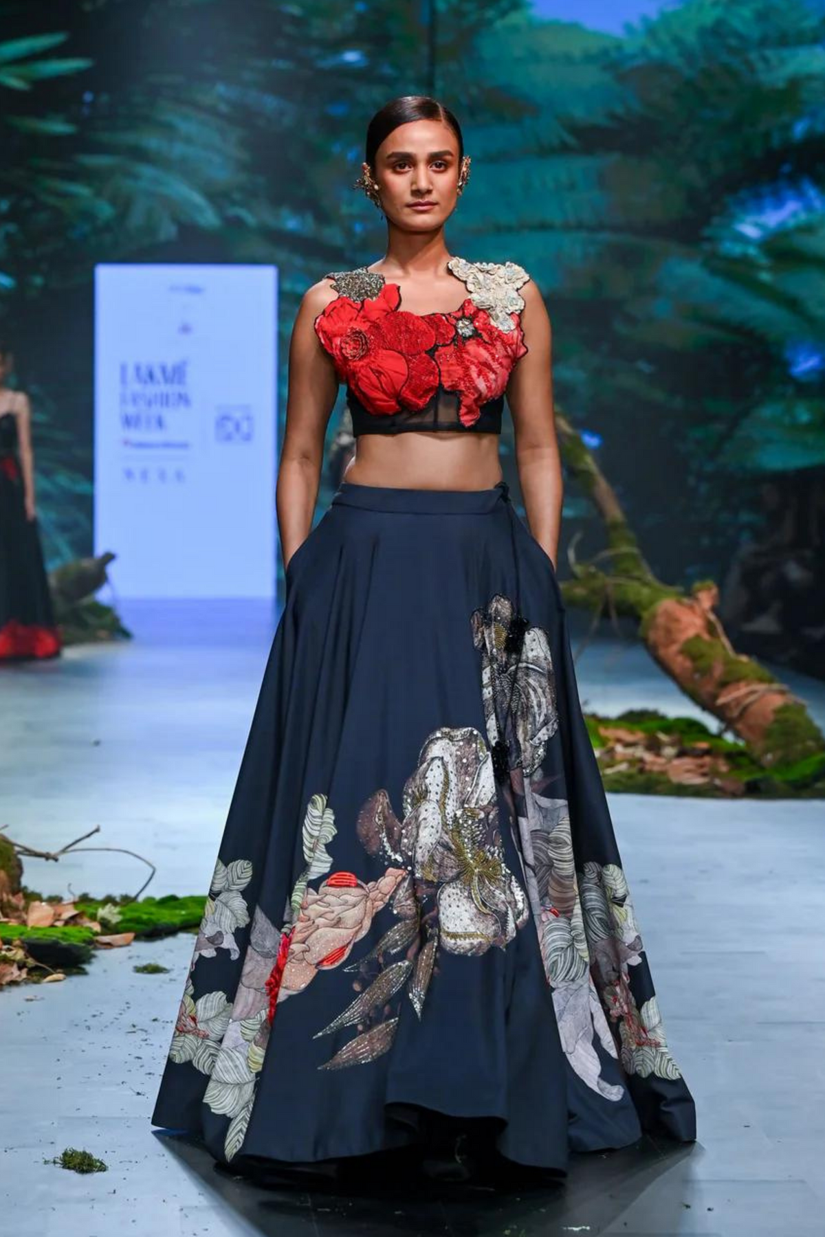 Black Printed and Embroidered Lehenga Set